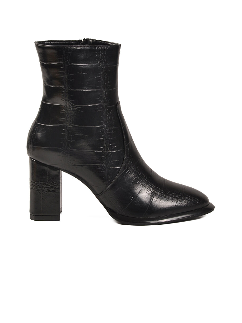 Siyah Kroko Polarlı Fermuarlı Kadın Topuklu Bot 878601 Z