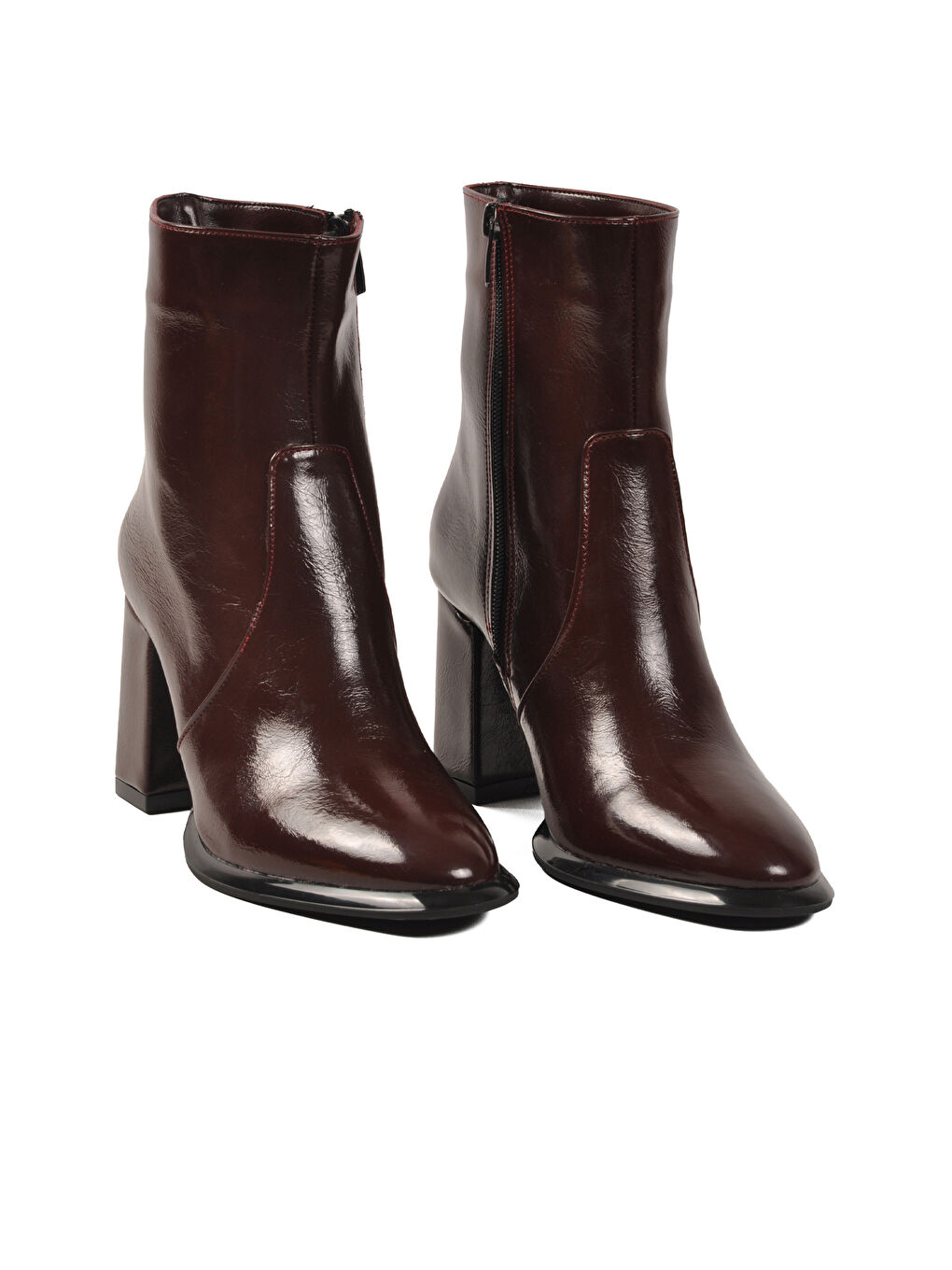 Bordo Polarlı Fermuarlı Kadın Topuklu Bot 878601 Z-2