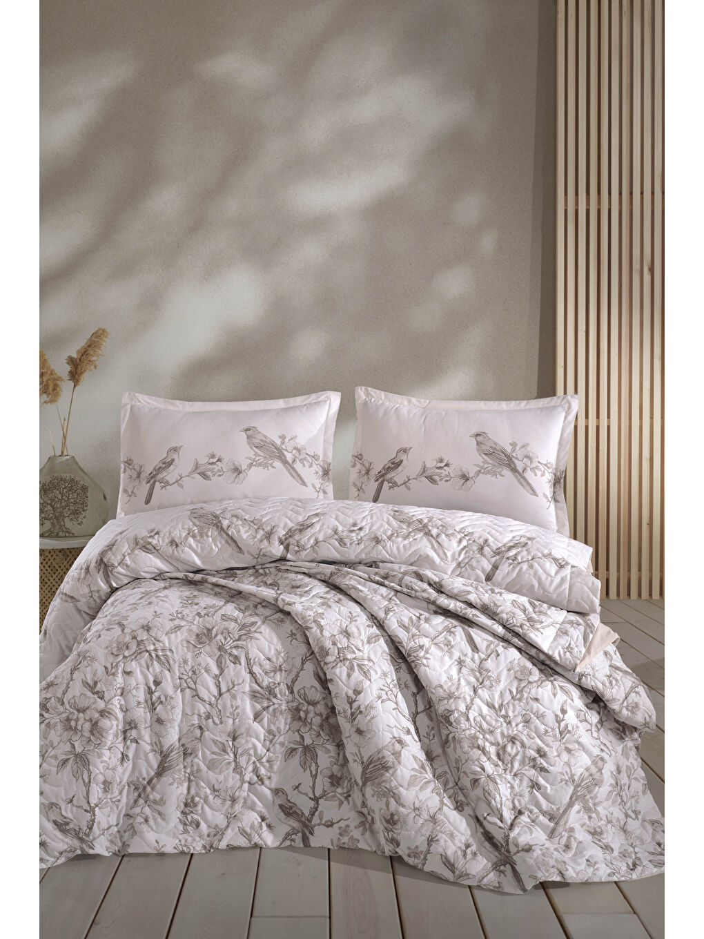 Bej %100 Pamuk Çift Kişilik Dört Mevsim Set Mevlin