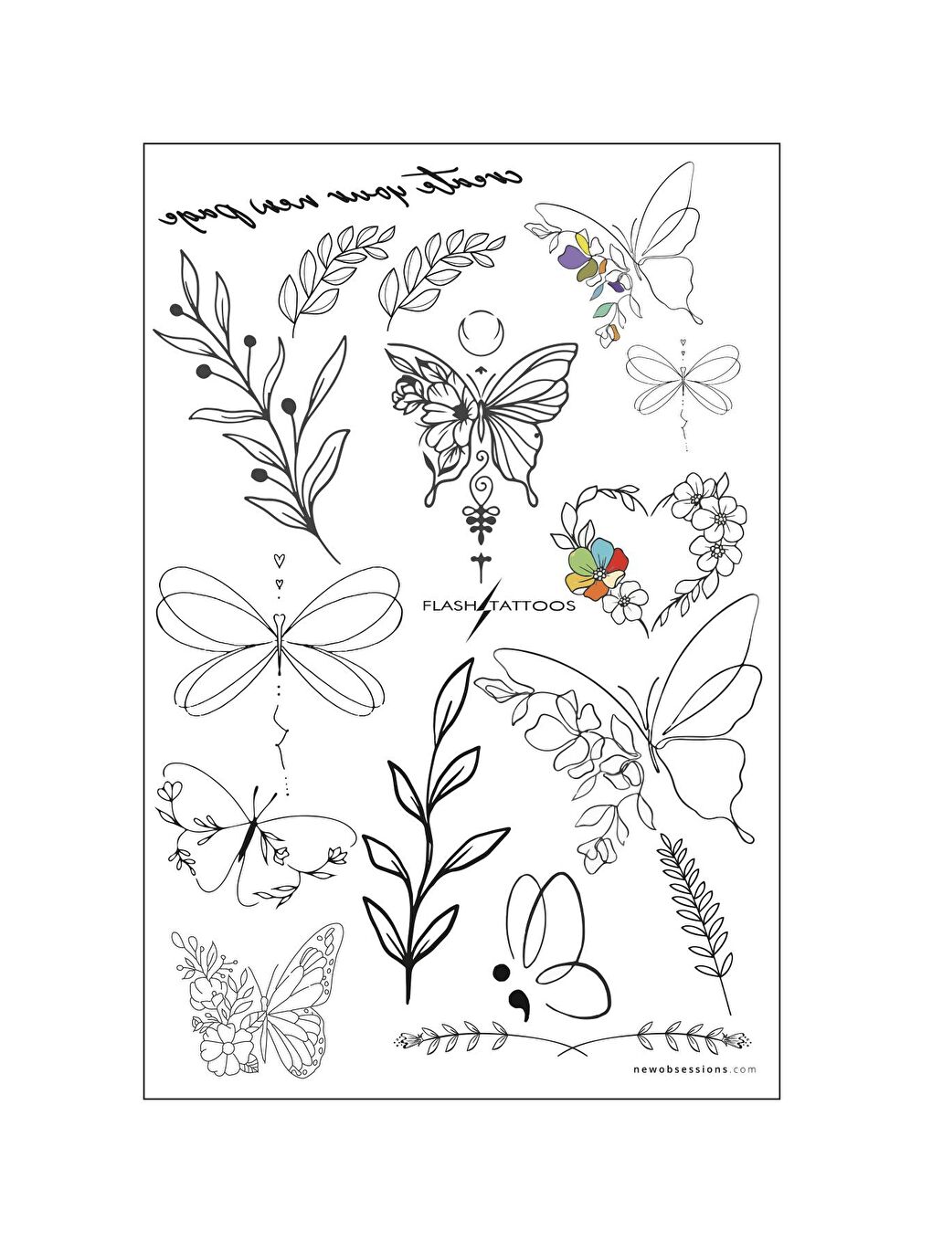 Siyah Karakalem Kelebek Desenli Geçici Dövme