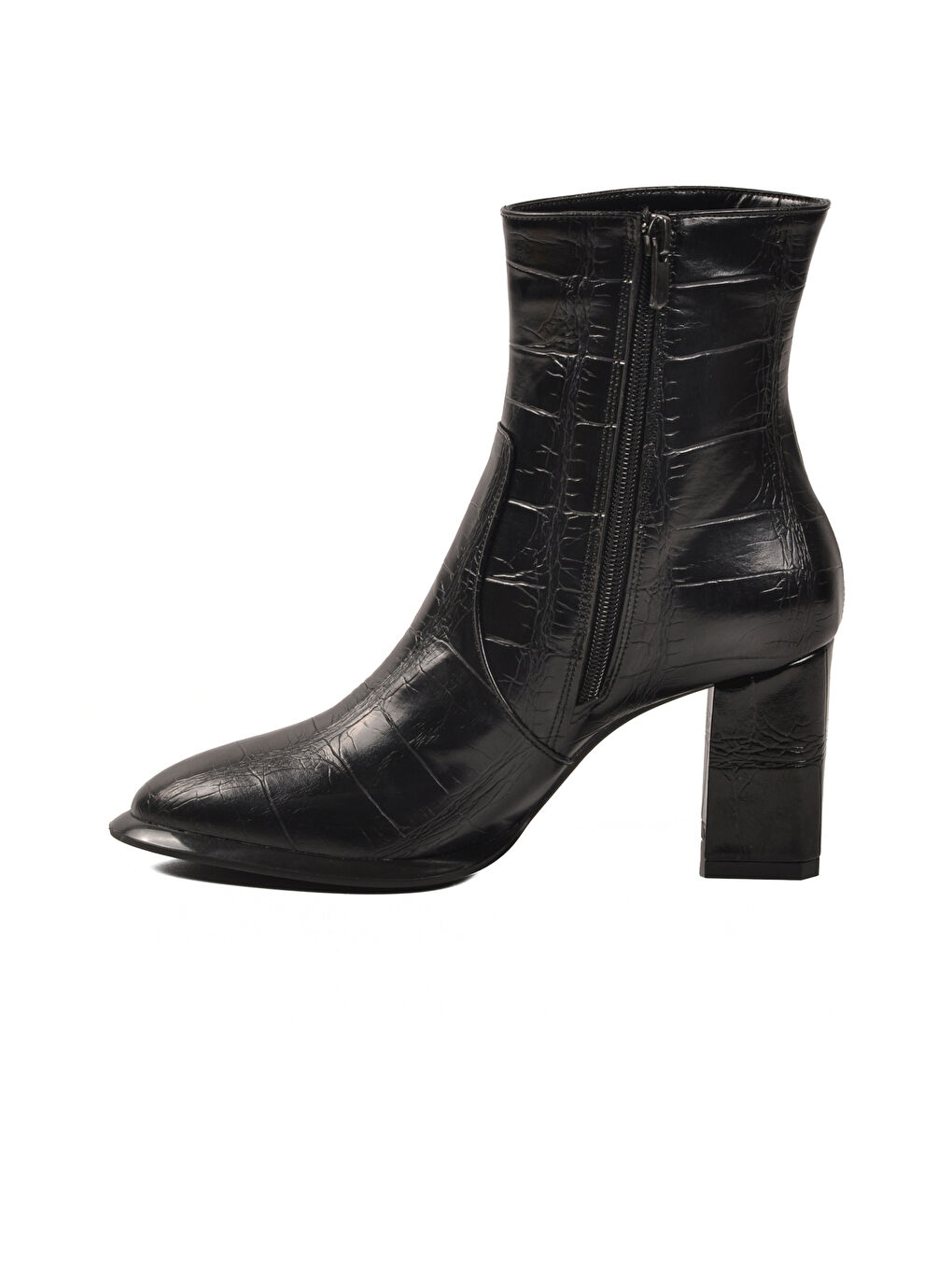 Siyah Kroko Polarlı Fermuarlı Kadın Topuklu Bot 878601 Z-1