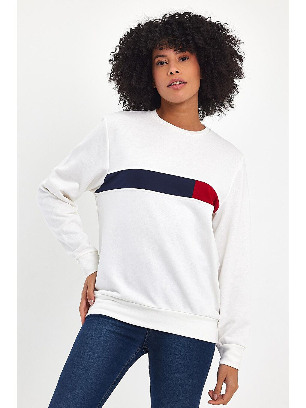 Süperlife Ekru Kadın Bisiklet Yaka Rahat Kalıp 3 iplik Kalın Garnili Sweatshirt SPR24SWK35 - 4