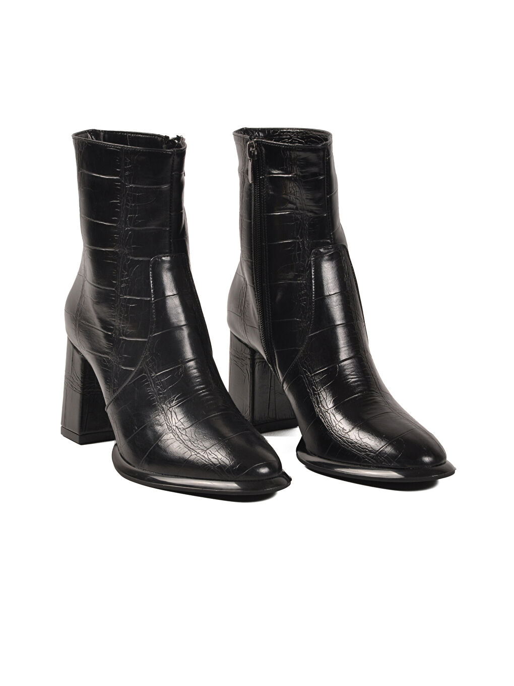 Siyah Kroko Polarlı Fermuarlı Kadın Topuklu Bot 878601 Z-2