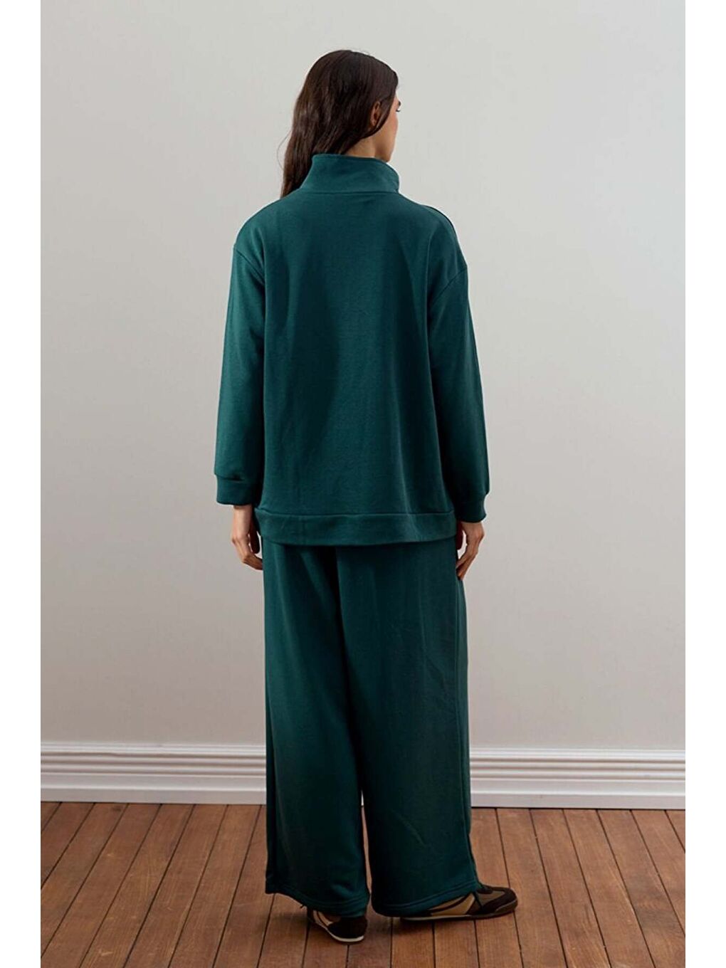 Yeşil Zümrüt 3 İplik Yarım Fermuarlı Eşofman Takım-2