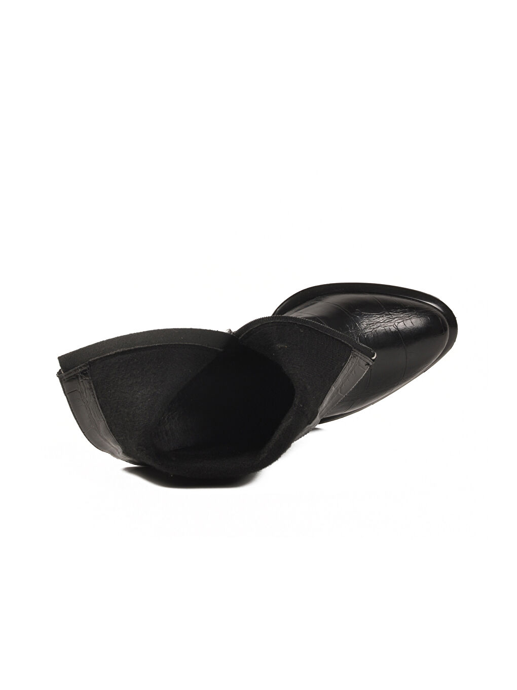 Siyah Kroko Polarlı Fermuarlı Kadın Topuklu Bot 878601 Z-3