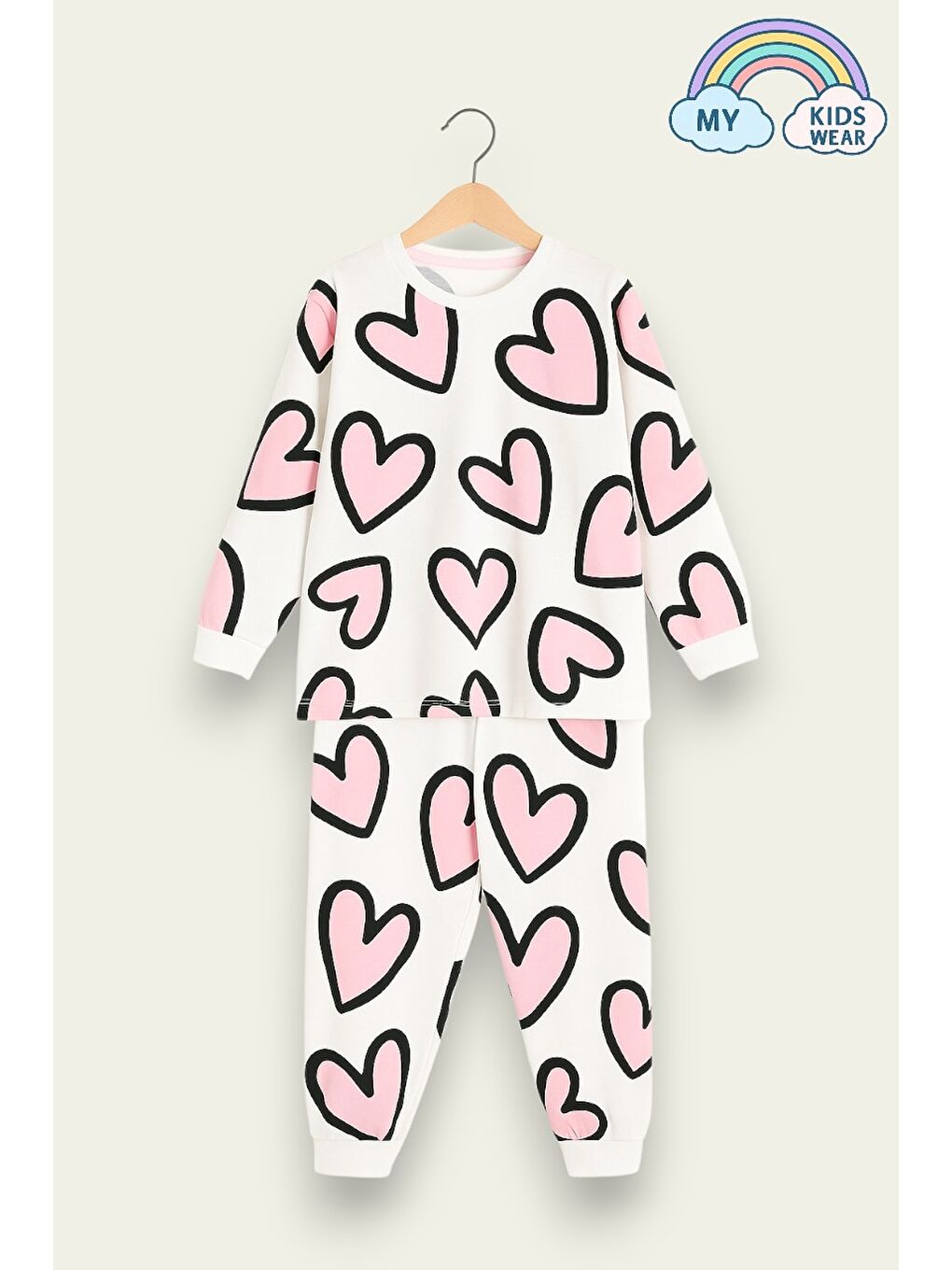 Beyaz Çocuk Pamuklu Desenli İkili Pijama Takımı 4-8 Yaş 12230