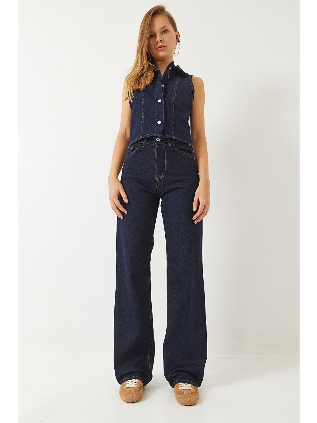 Lacivert Kadın Yüksek Bel Baggy Denim Pantolon