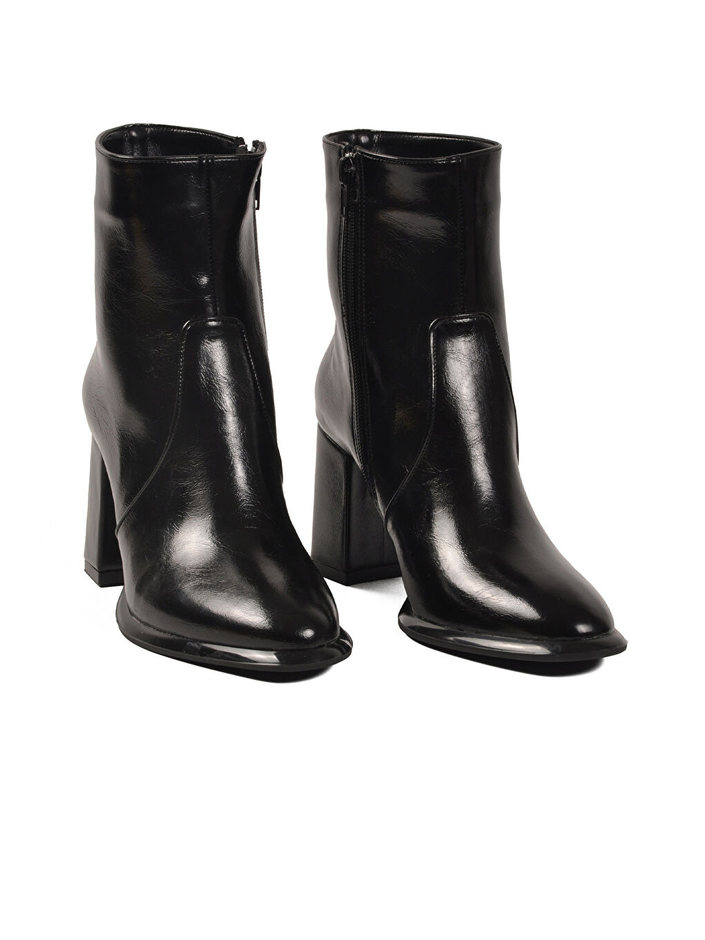 Siyah Kırışık Polarlı Fermuarlı Kadın Topuklu Bot 878601 Z-2