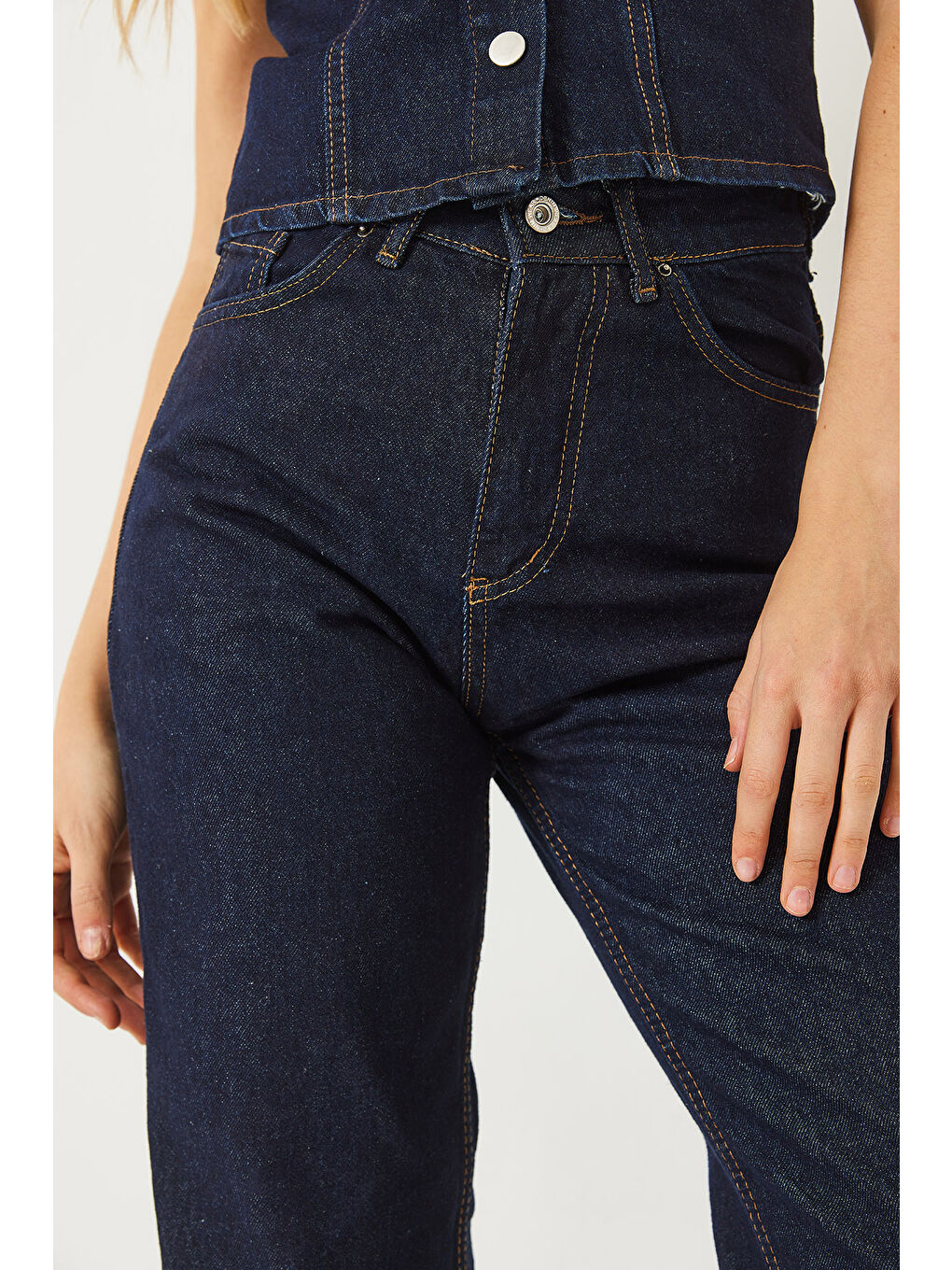 Lacivert Kadın Yüksek Bel Baggy Denim Pantolon-5