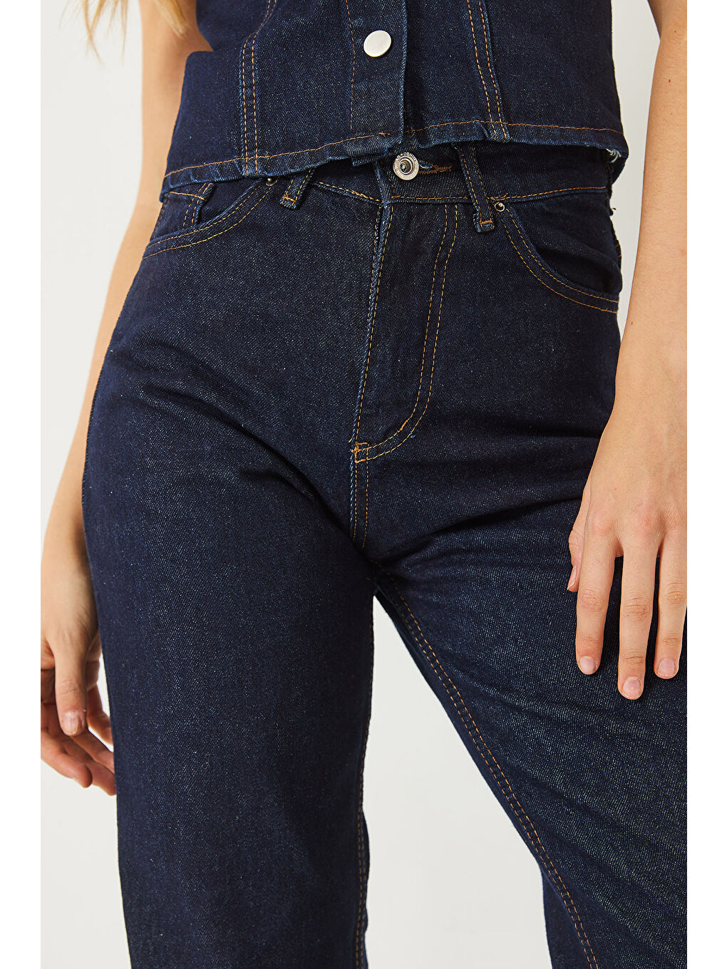 Lacivert Kadın Yüksek Bel Baggy Denim Pantolon-6