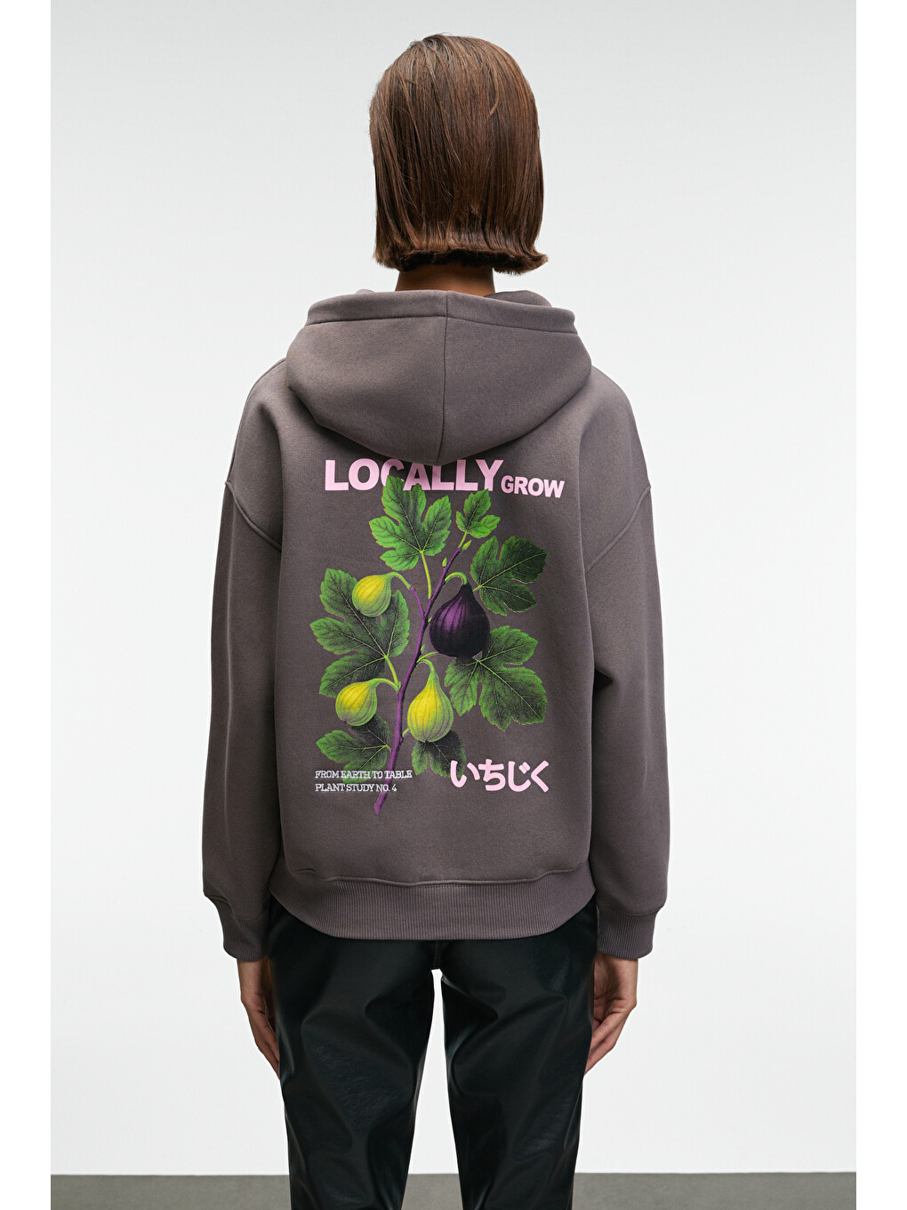 Yanmesa Kadın Oversize Baskı Ve Nakış Detaylı Uzun Kollu Kapüşonlu Antrasit Sweatshirt-1