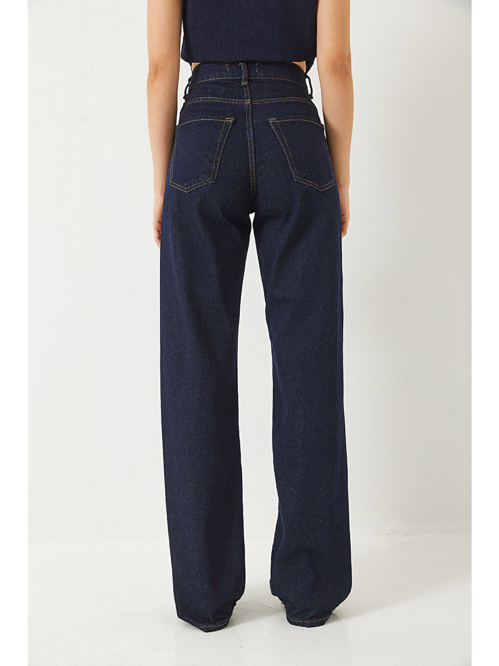 Lacivert Kadın Yüksek Bel Baggy Denim Pantolon-7