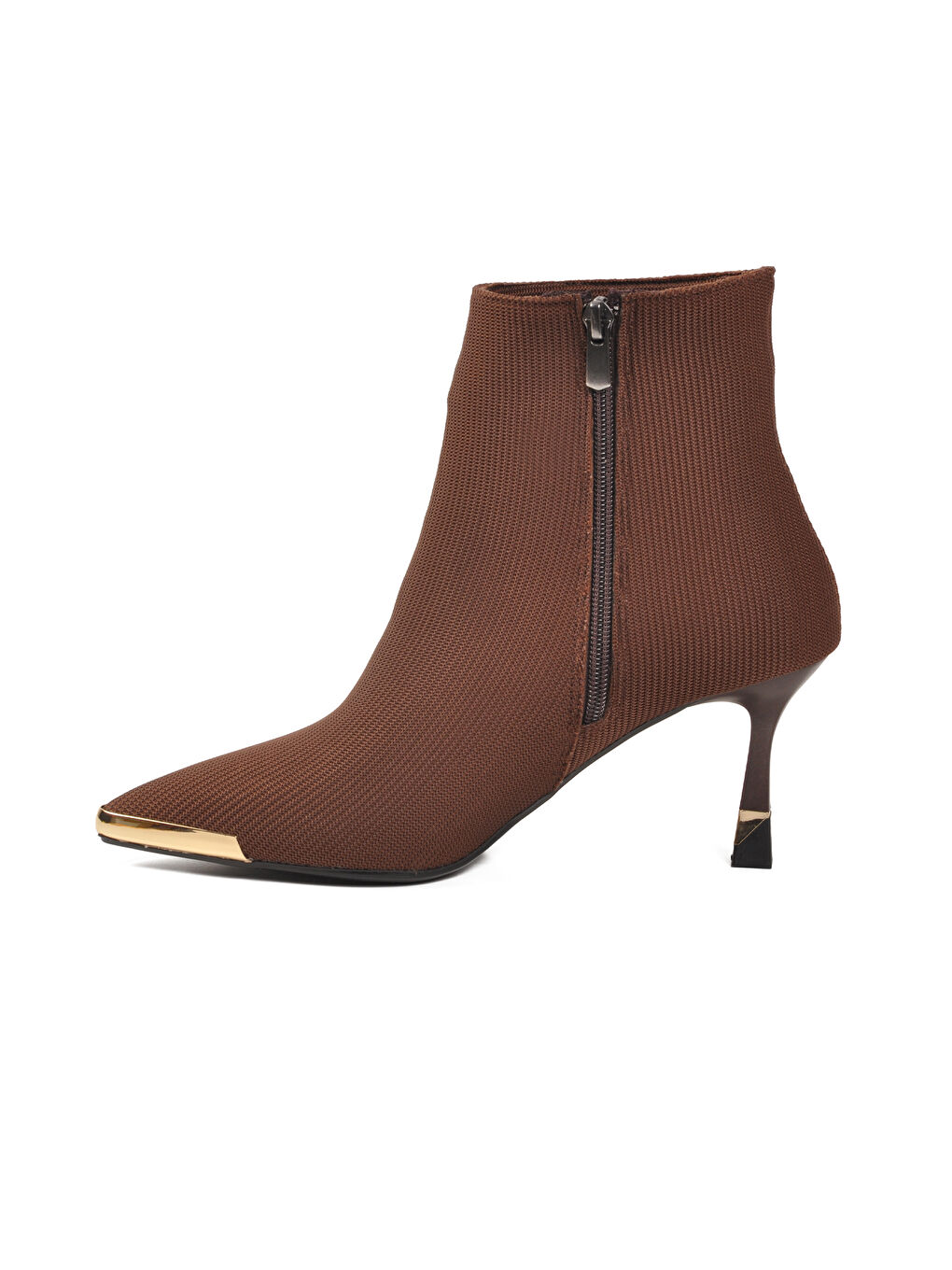 Kahverengi Kahve İçi Polarlı Fermuarlı Kadın Topuklu Bot 878605 Z-1