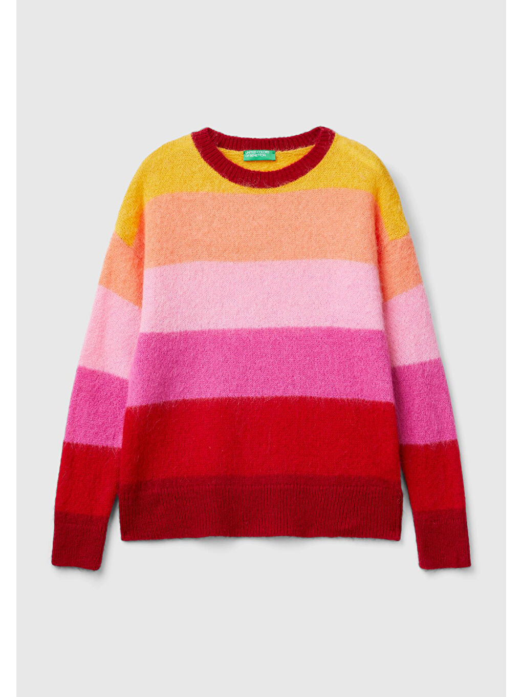 Kadın Pembe Alpaka Karışımlı Kalın Renk Bloklu Yuvarlak Yaka Kazak-2