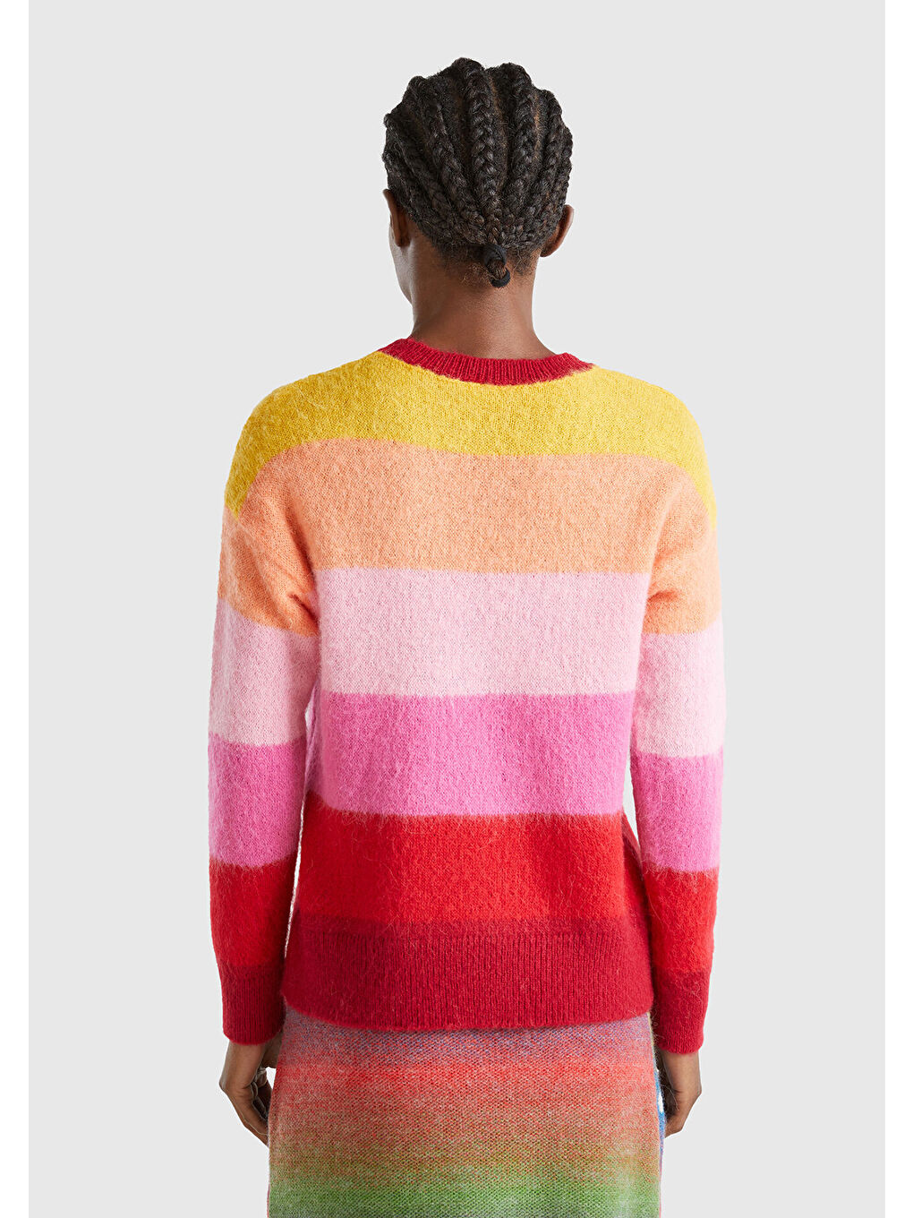 Kadın Pembe Alpaka Karışımlı Kalın Renk Bloklu Yuvarlak Yaka Kazak-3