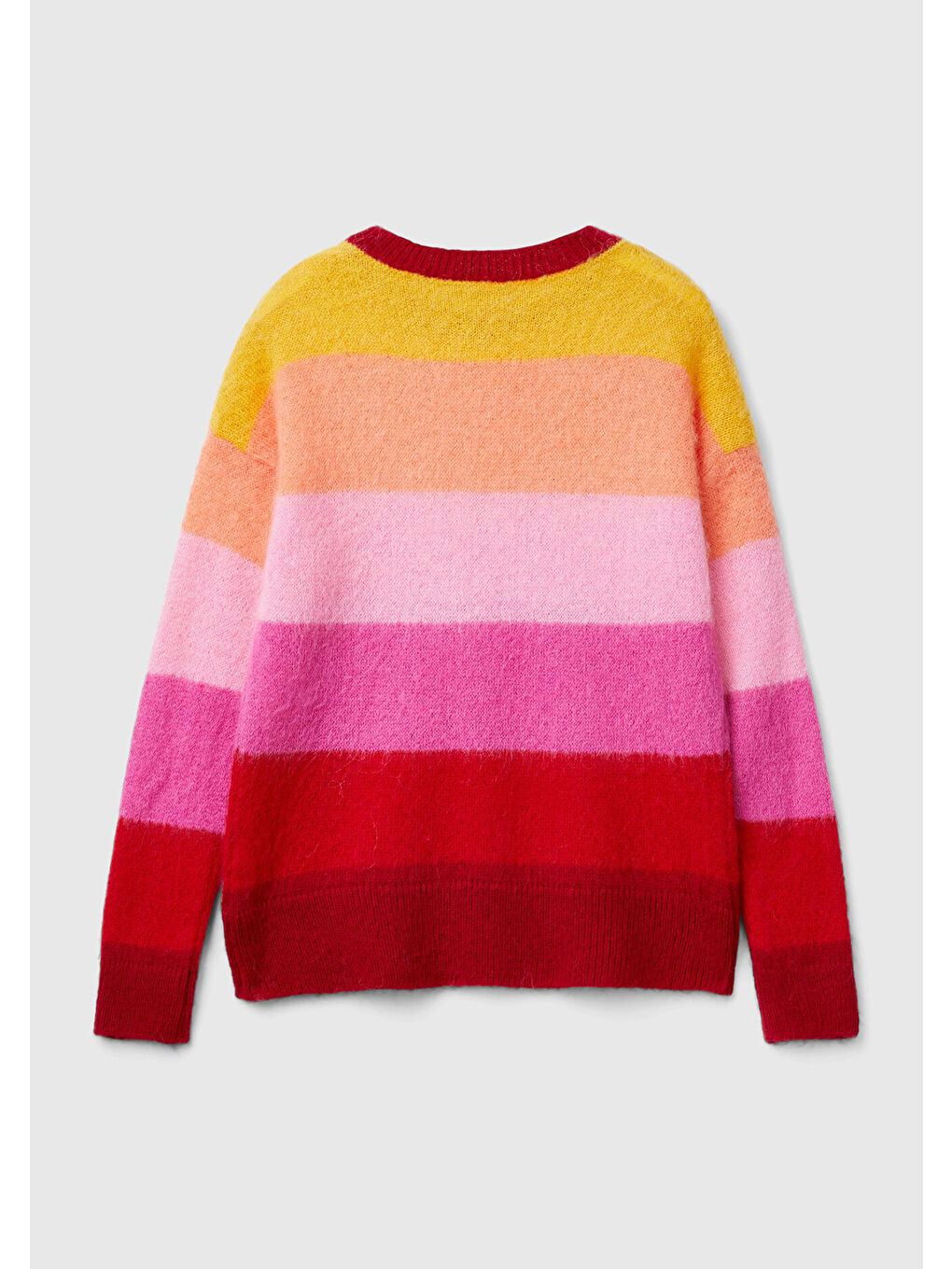 Kadın Pembe Alpaka Karışımlı Kalın Renk Bloklu Yuvarlak Yaka Kazak-4