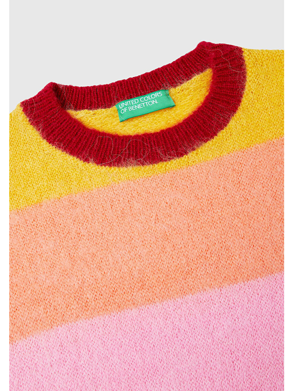 Kadın Pembe Alpaka Karışımlı Kalın Renk Bloklu Yuvarlak Yaka Kazak-5