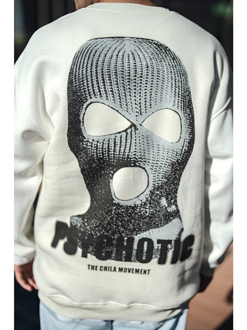 Kışlık Bisiklet Yaka Baskılı Sweatshirt - Beyaz-1