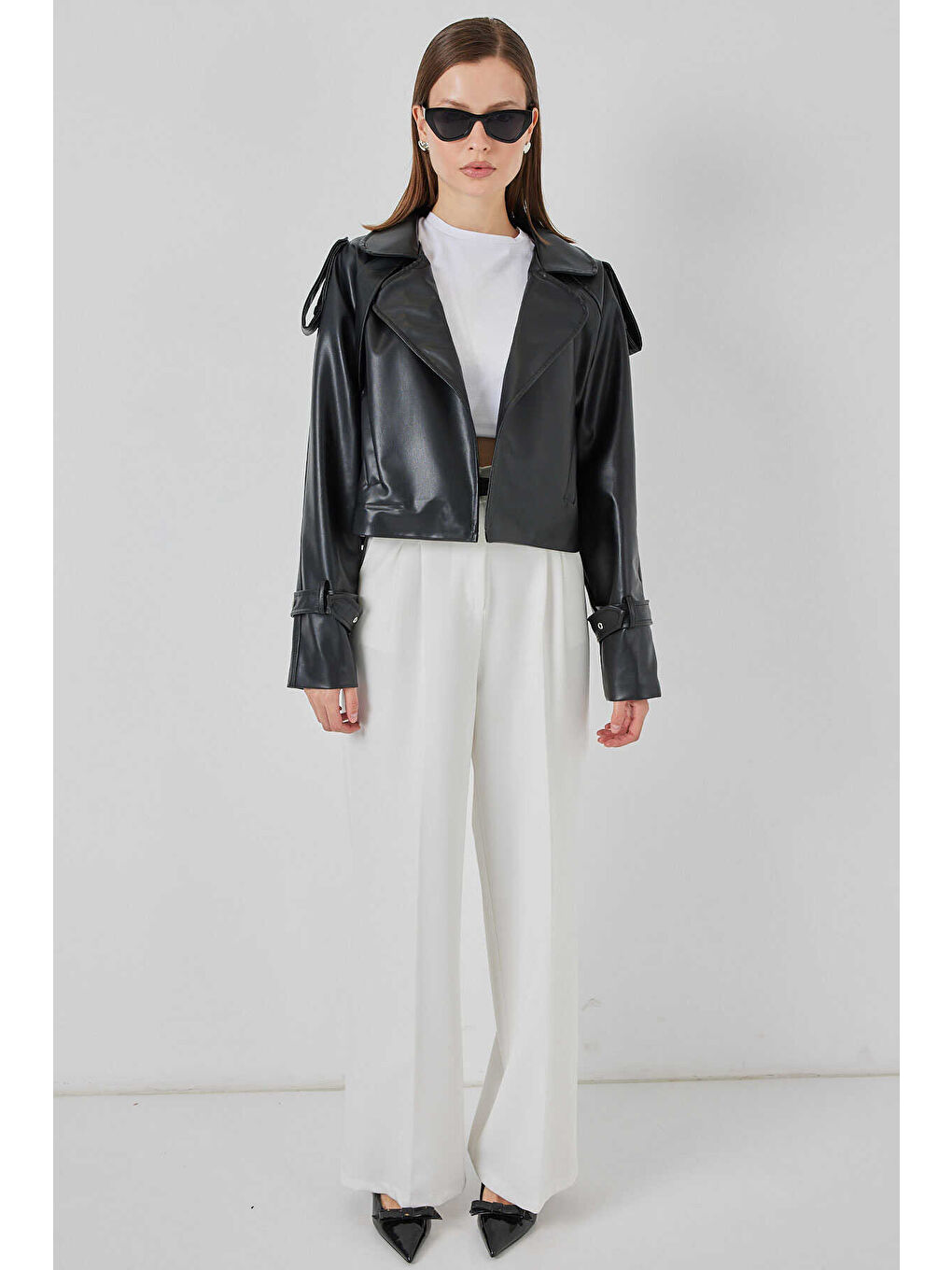 Siyah Kadın Oversize Deri Mont 1047