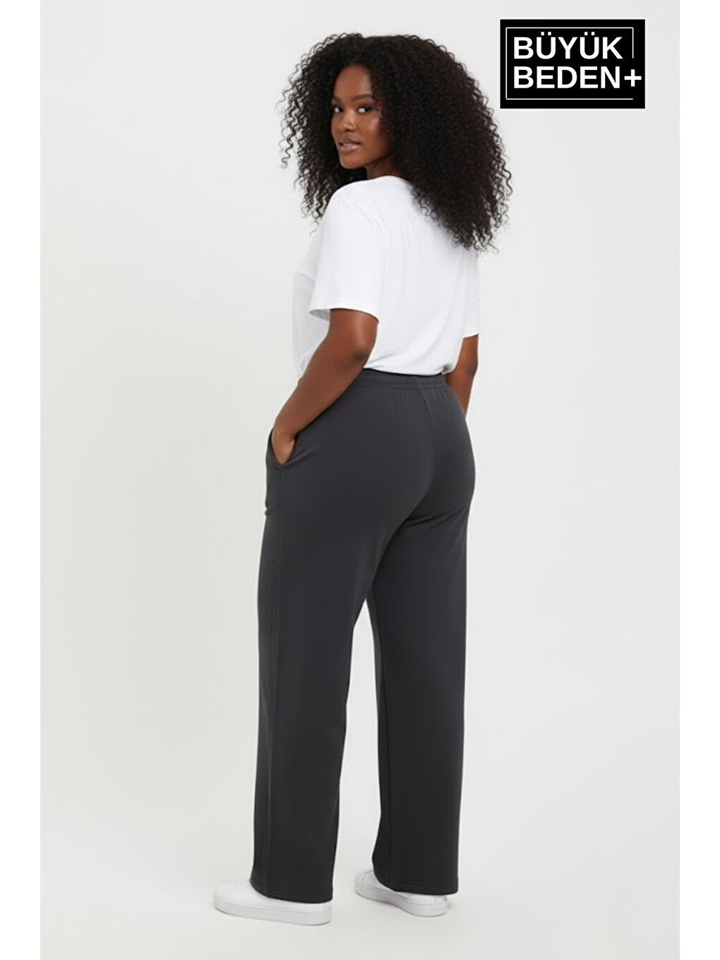 Gri Kadın Büyük Beden N Logo Baskılı Rahat Kesim Paça Reçme ince Eşofman Altı SPR26EAK952-4-2