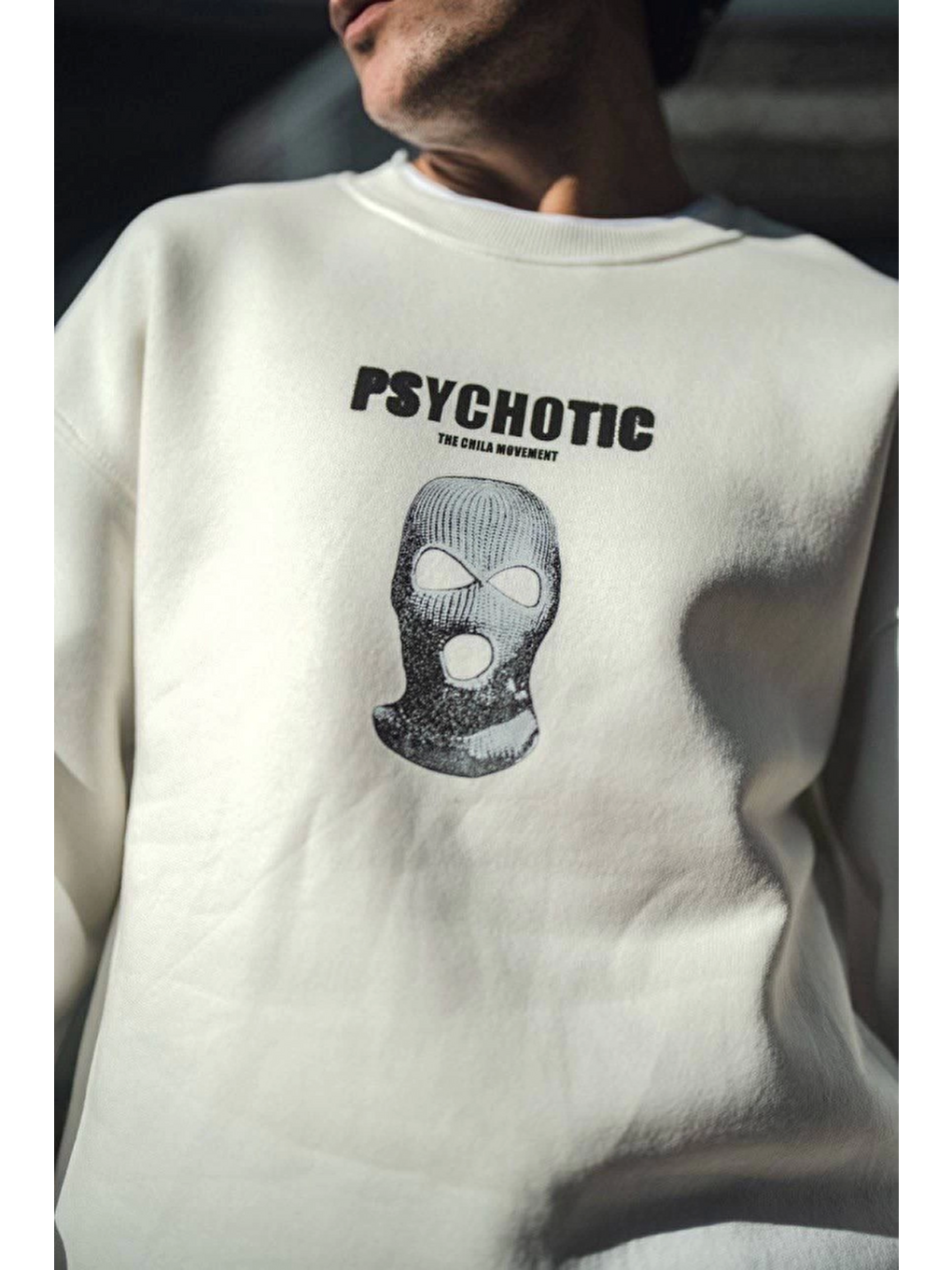 Kışlık Bisiklet Yaka Baskılı Sweatshirt - Beyaz-2