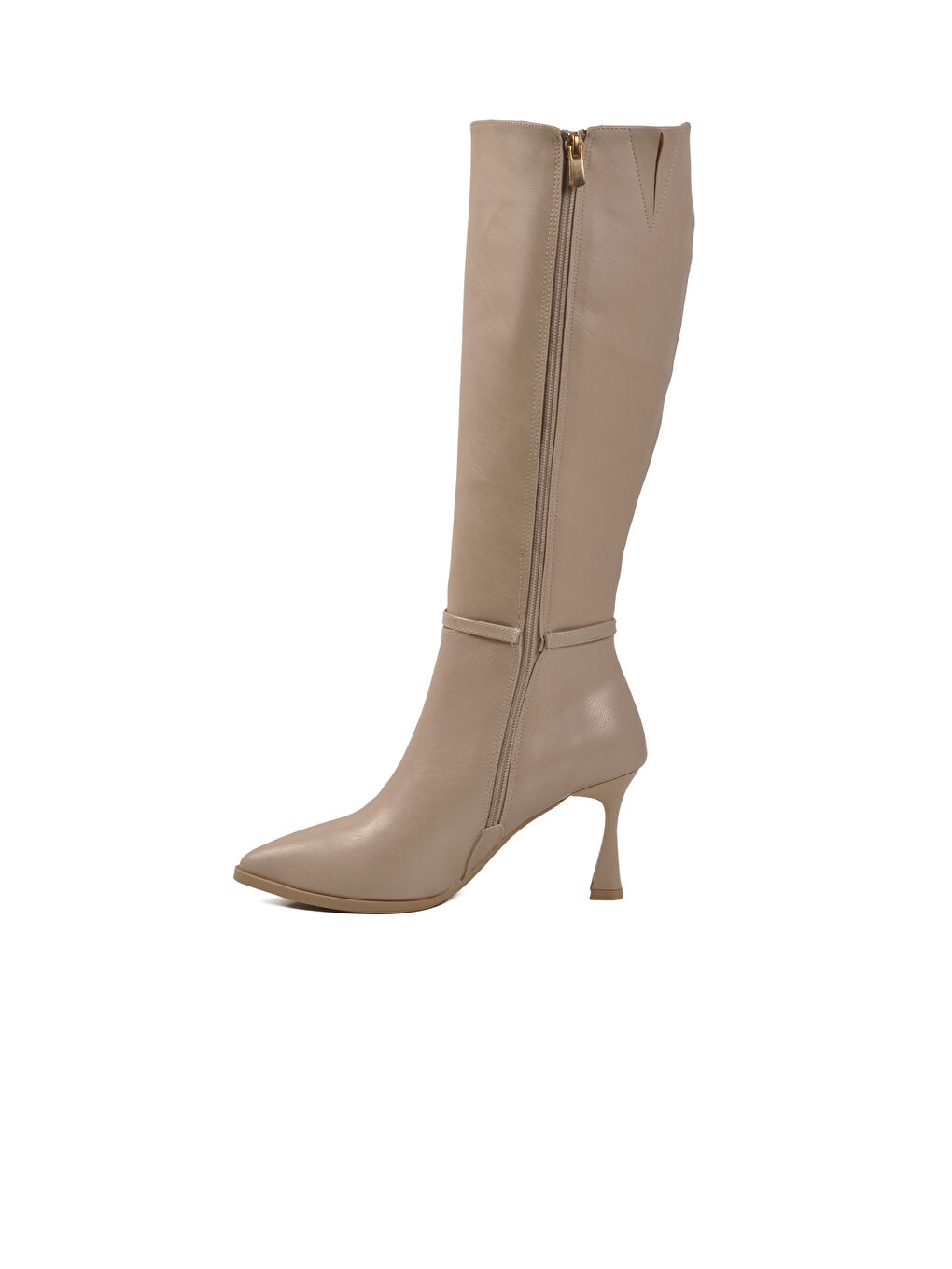 Bej Ten İçi Kürklü Fermuarlı Kadın İnce Topuklu Çizme 9652013 Z-1