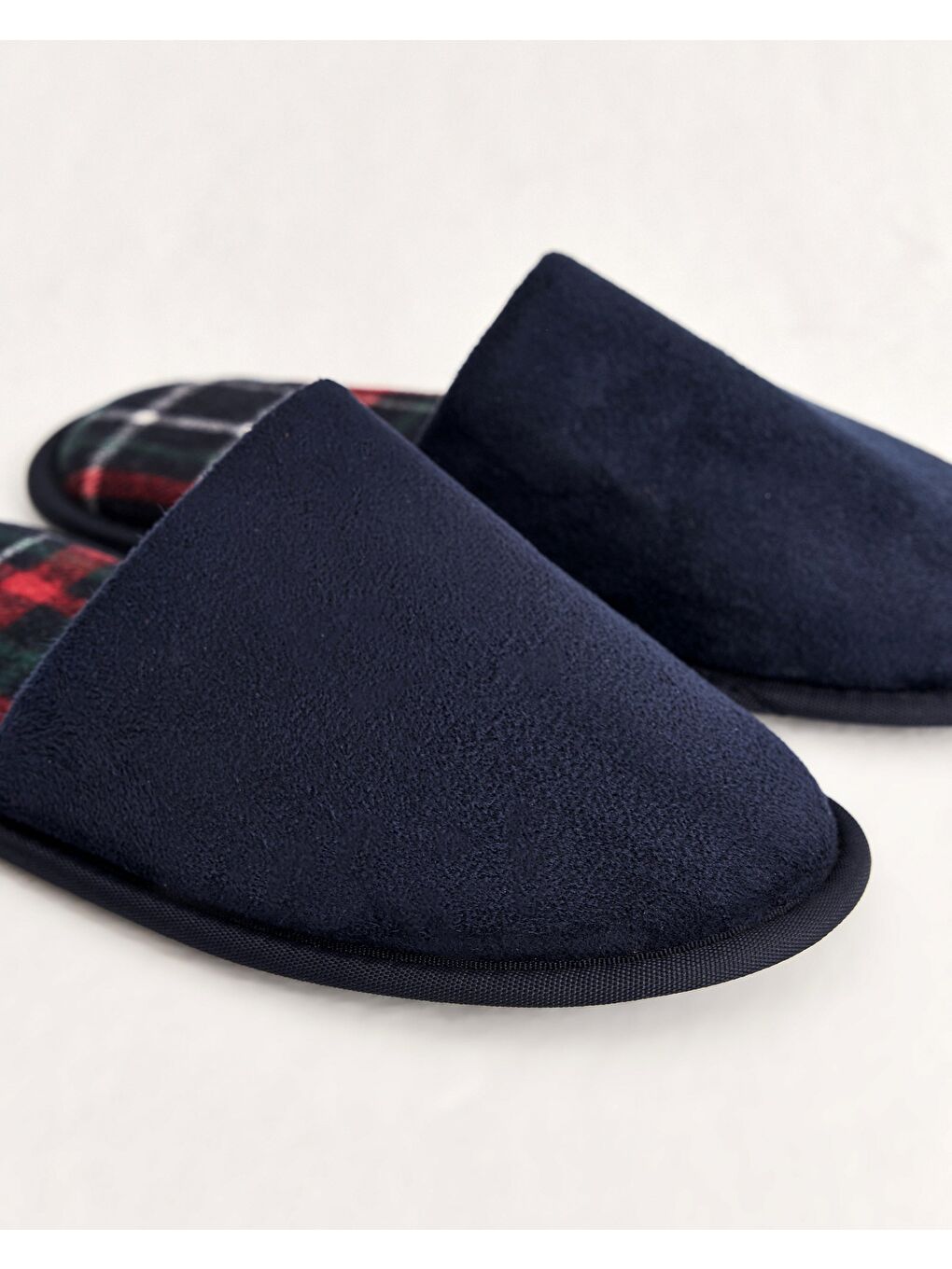 Erkek Lacivert Süet Ekose Desenli Kışlık Ev Terliği- Luke-E-3