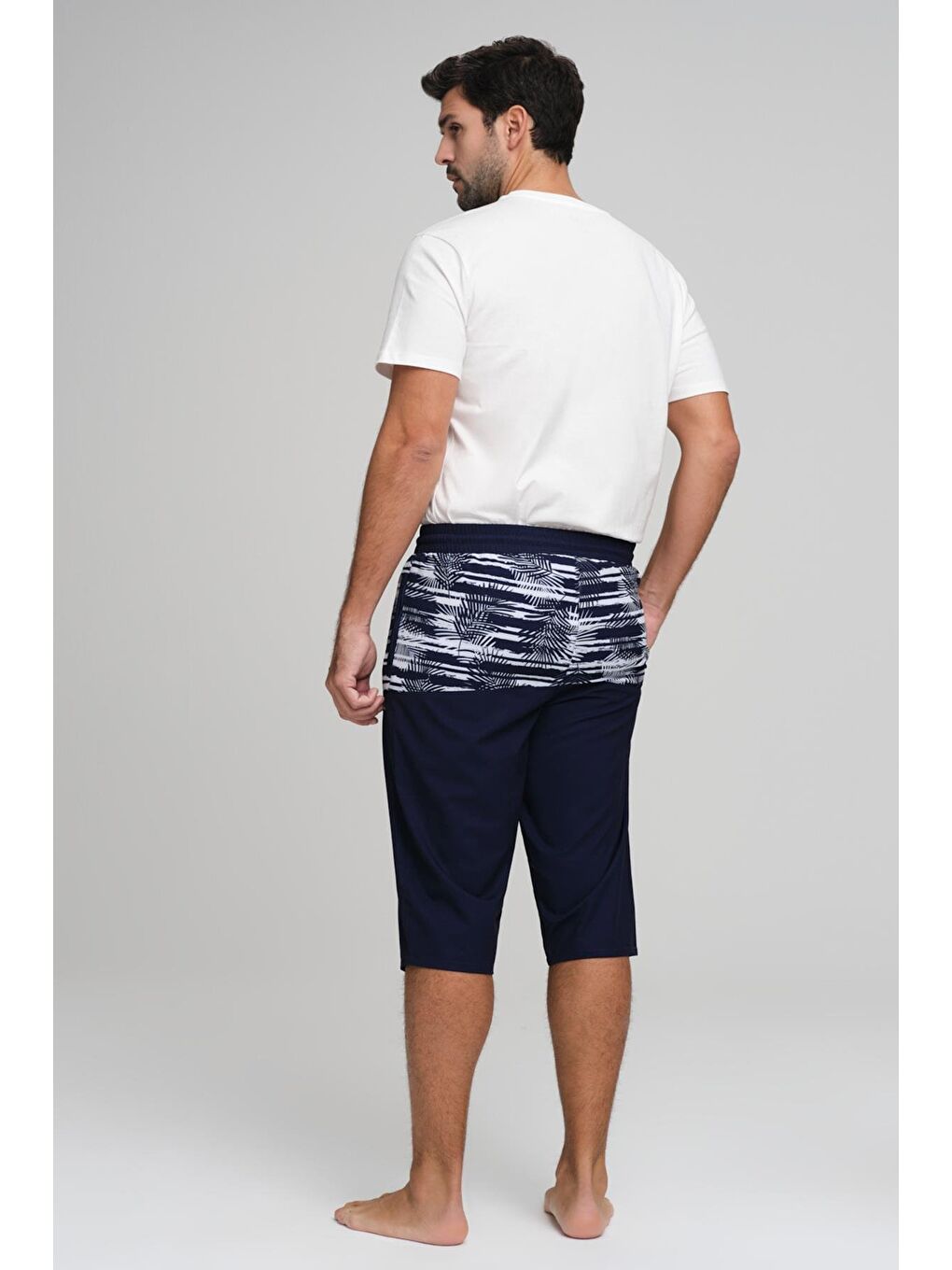 Palmiye Desenli Lacivert Erkek Uzun Havuz Ve Deniz Şortu 2982-1