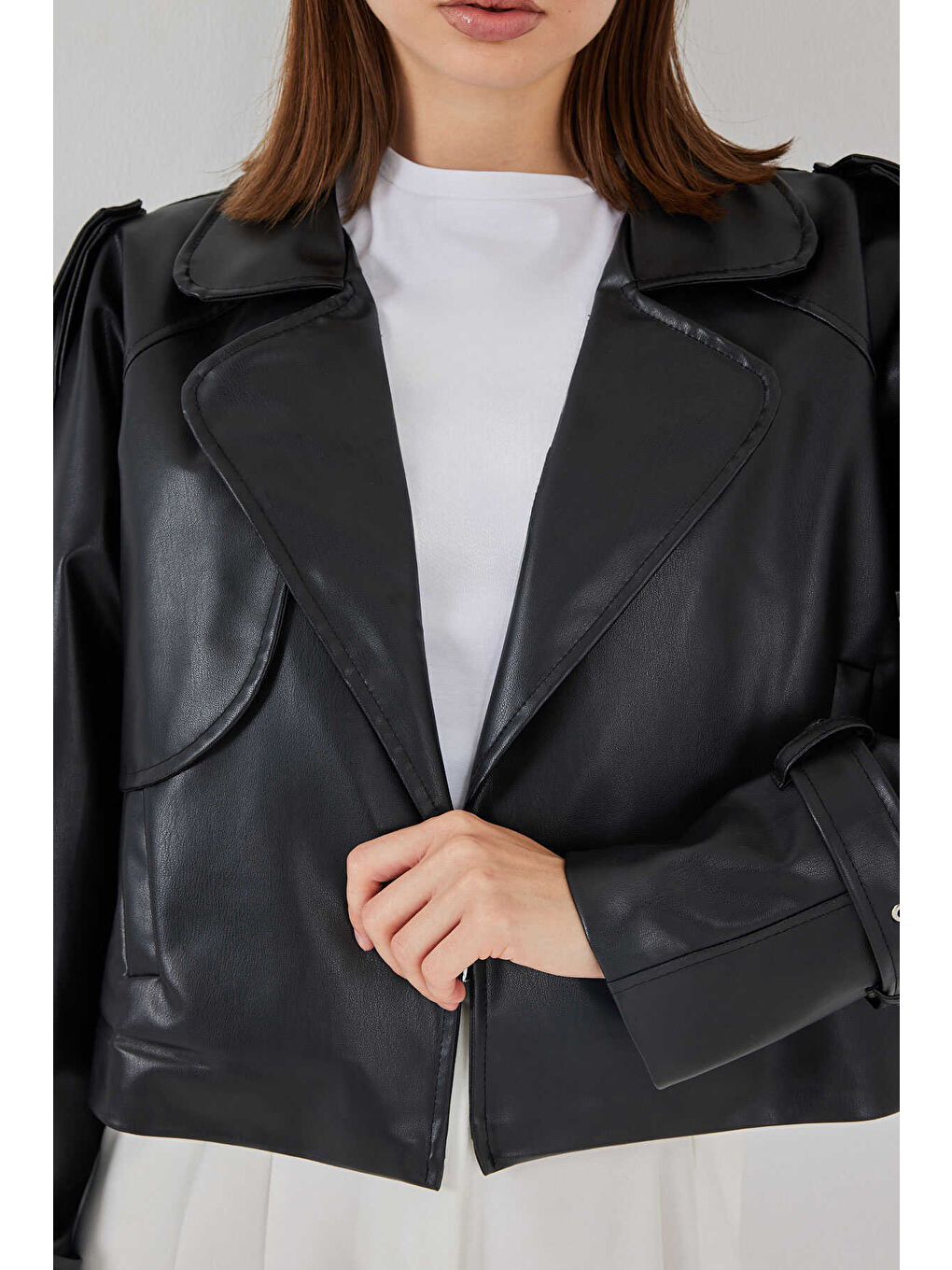 Siyah Kadın Oversize Deri Mont 1047-3