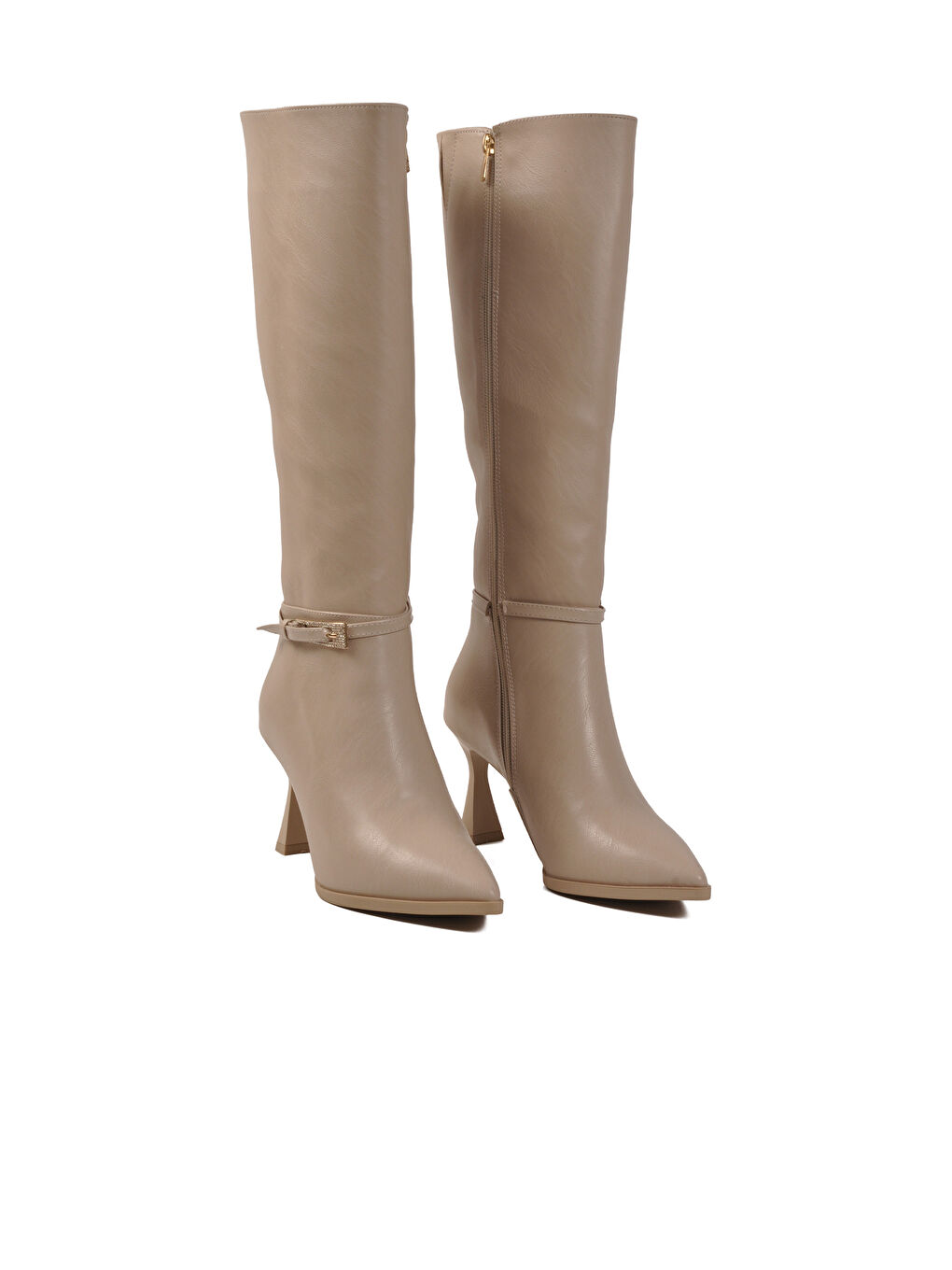 Bej Ten İçi Kürklü Fermuarlı Kadın İnce Topuklu Çizme 9652013 Z-2