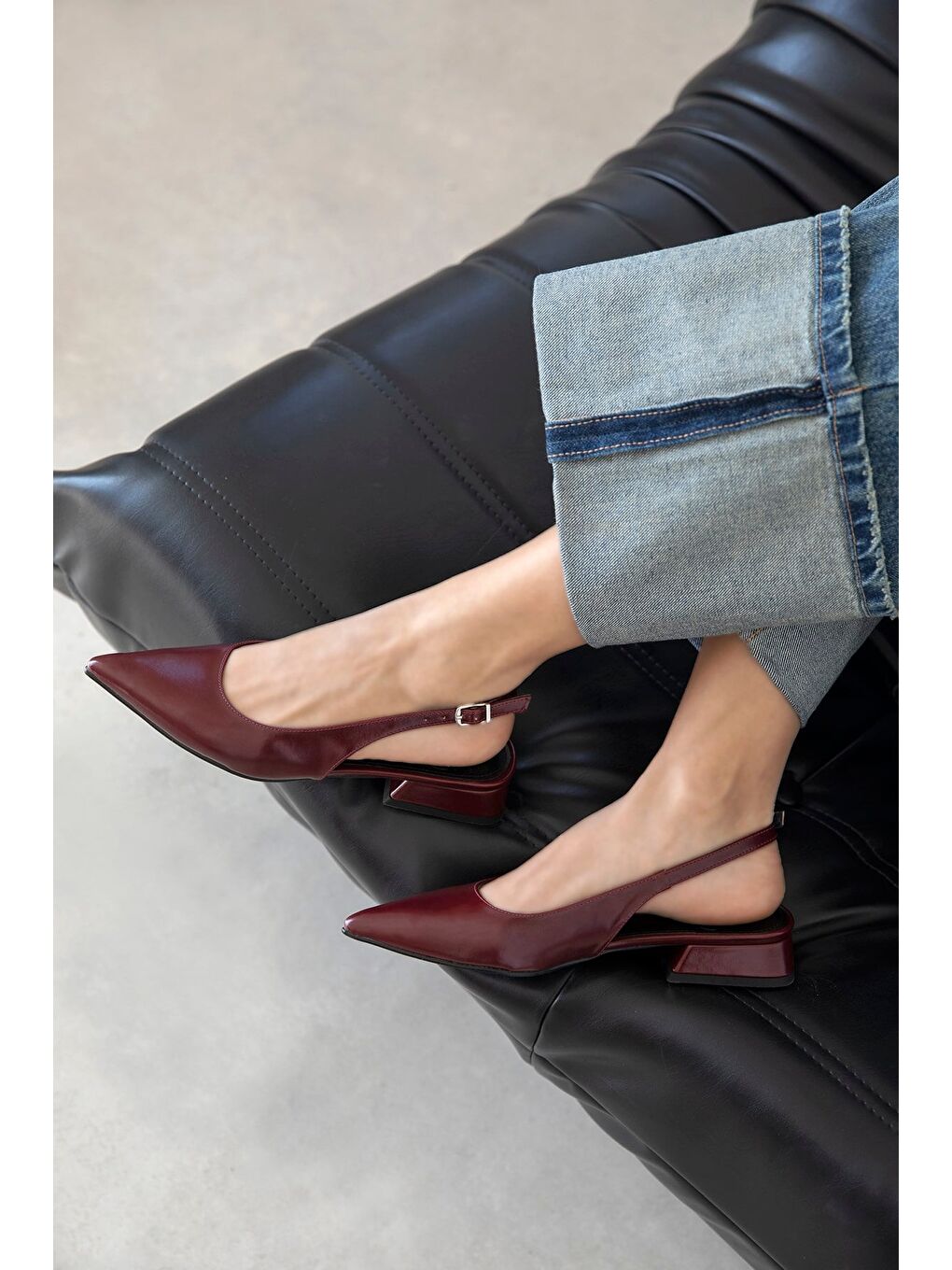 Jesse Kadın Topuklu Kırışık Deri Ayakkabı Bordo-3