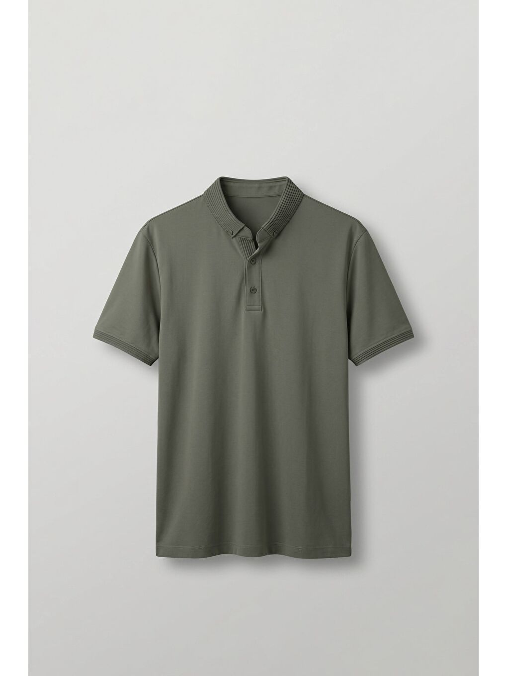 Erkek Slim Fit Düğmeli Triko Yaka Polo T-Shirt Haki