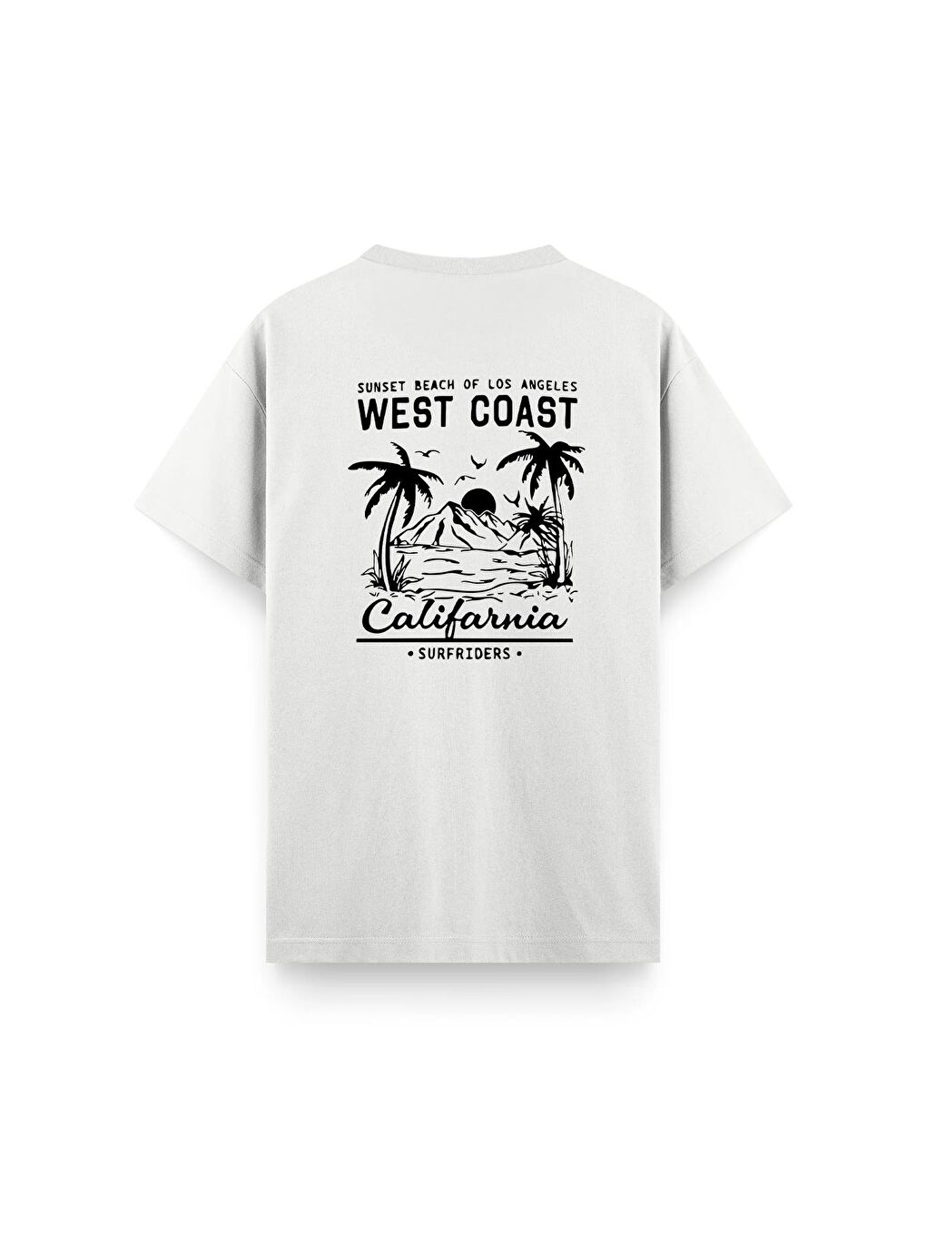 Beyaz West Coast Surfriders California Baskılı Erkek Unisex Oversize Tişört Büyük Beden Tshirt