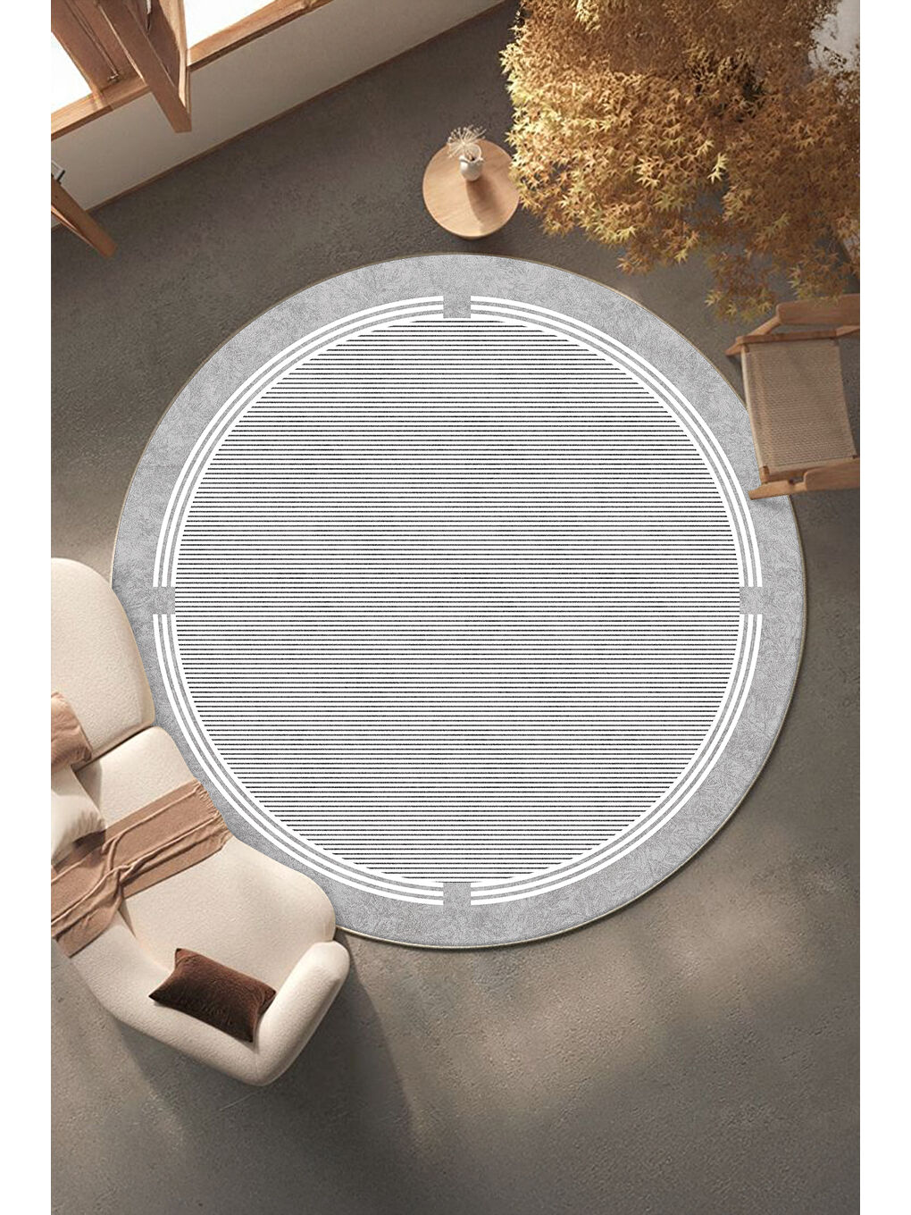 Gri Dekoratif Salon Halısı, Makinada Yıkanabilir, Kaymaz Taban, İnce & Modern Tasarım-1