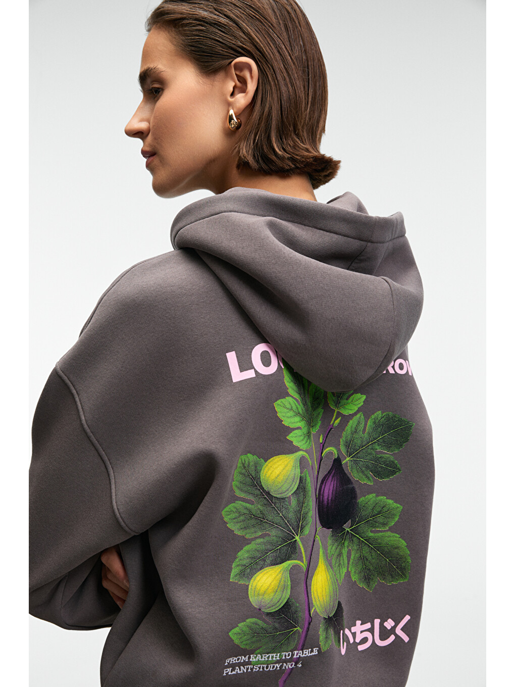 Yanmesa Kadın Oversize Baskı Ve Nakış Detaylı Uzun Kollu Kapüşonlu Antrasit Sweatshirt-5