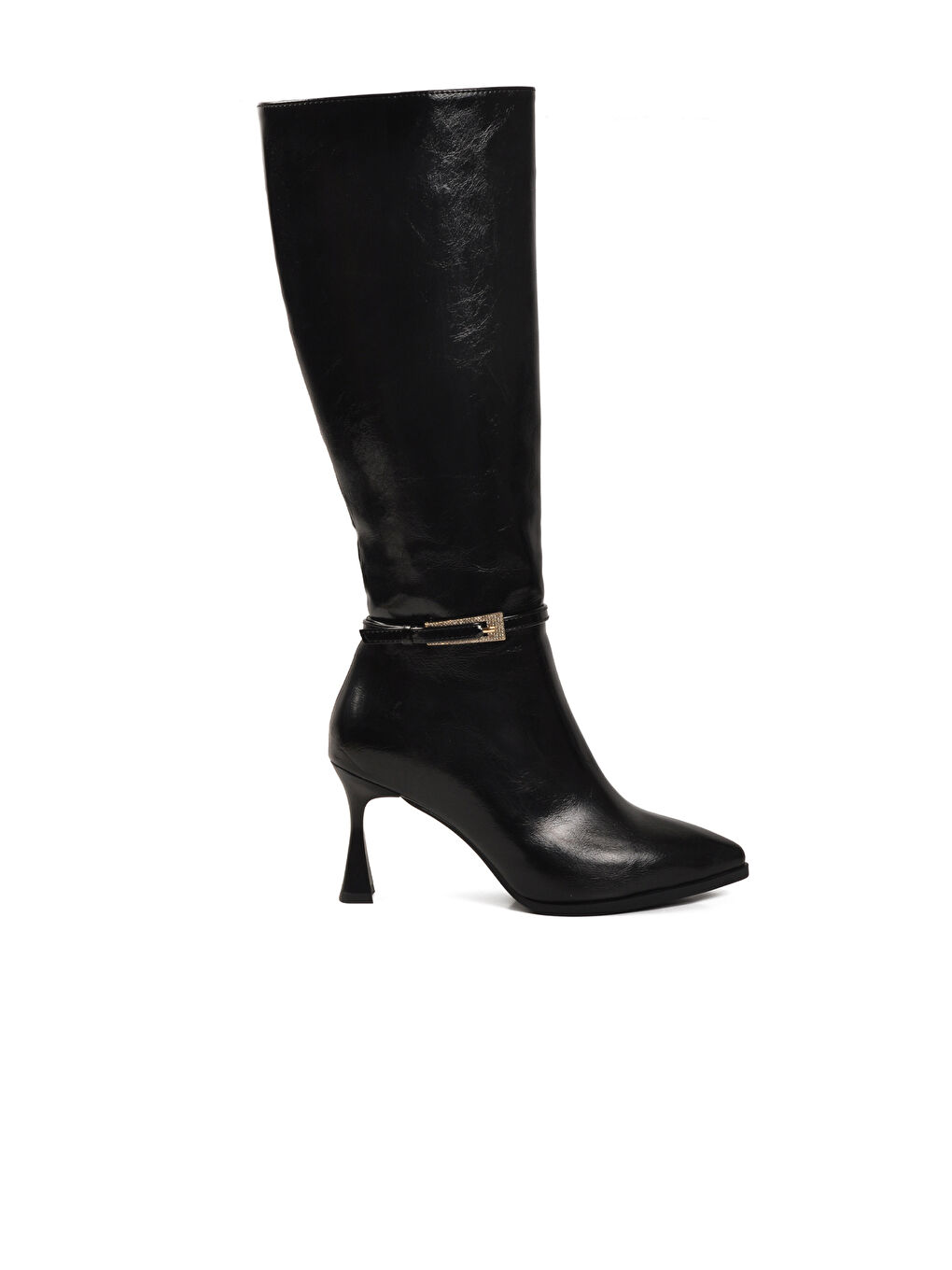 Siyah İçi Kürklü Fermuarlı Kadın İnce Topuklu Çizme 9652013 Z