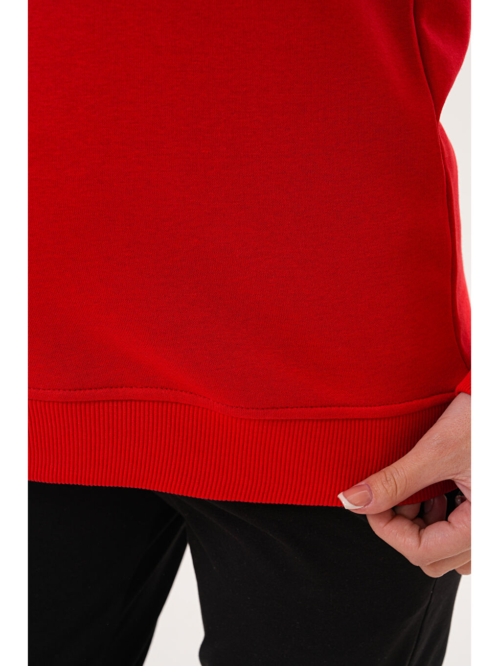 Kırmızı Bisiklet Yaka %100 Pamuk Hamile ve Lohusa Basic Sweatshirt-6