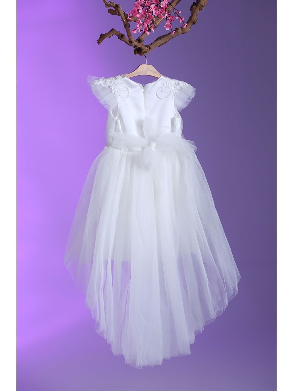 Beyaz Beli ve Omuzu İşleme Detaylı Kız Çocuk Abiye ABY.2287-2