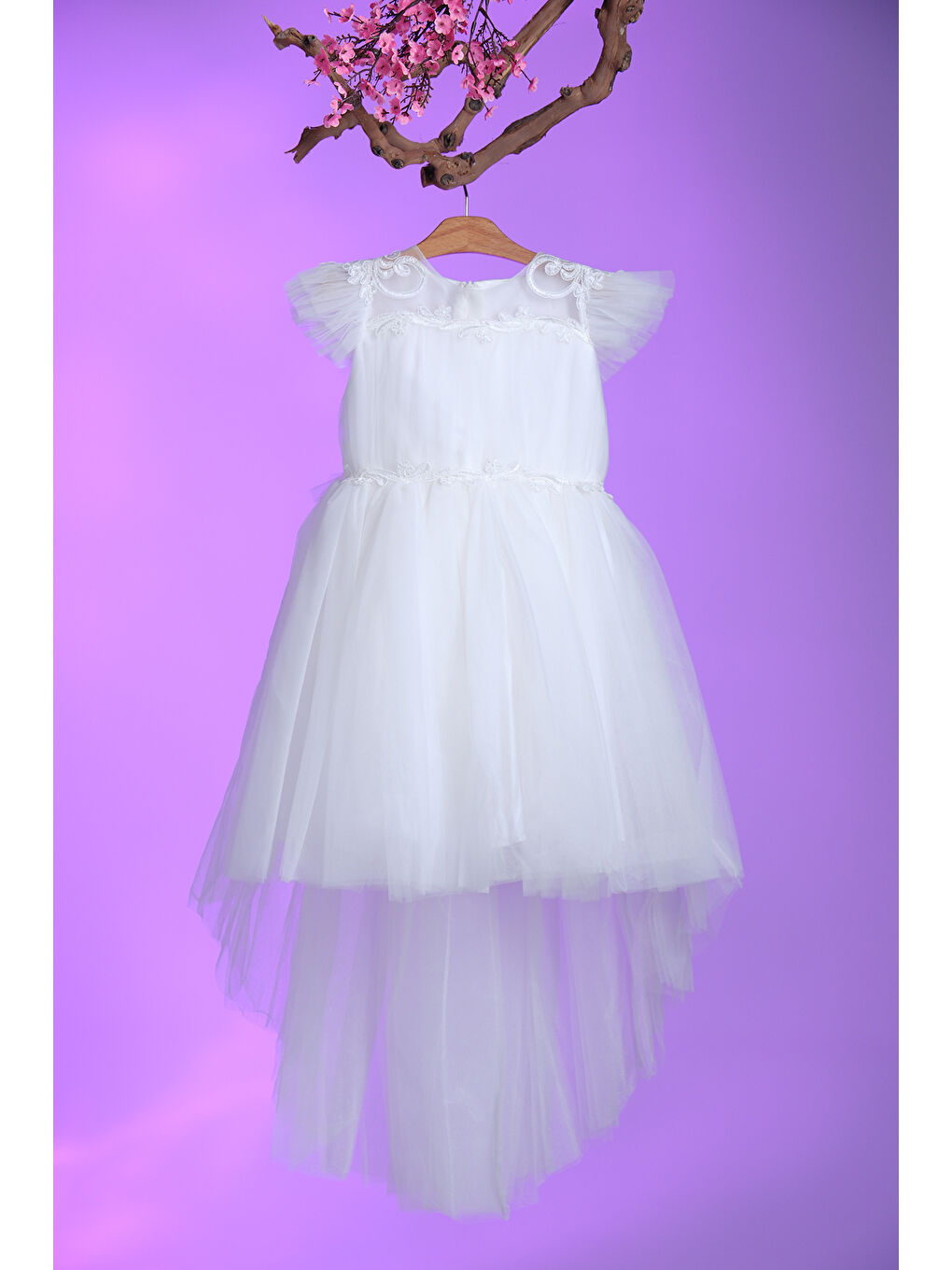 Beyaz Beli ve Omuzu İşleme Detaylı Kız Çocuk Abiye ABY.2287-3