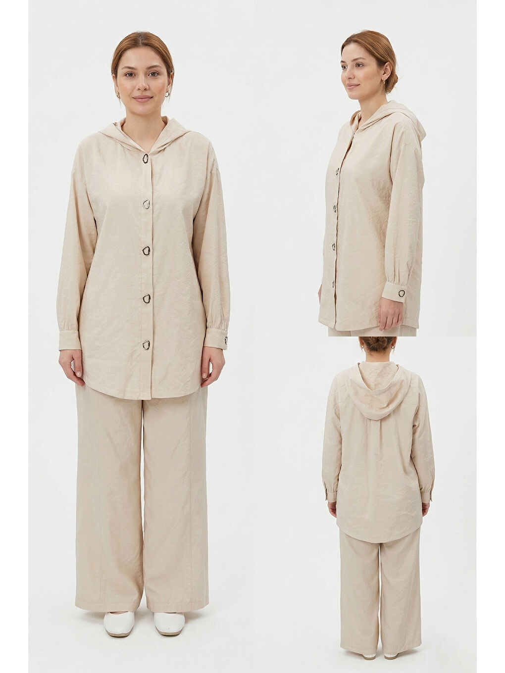 Çıt Çıt Detay Pantolon Takım 19534 Bej