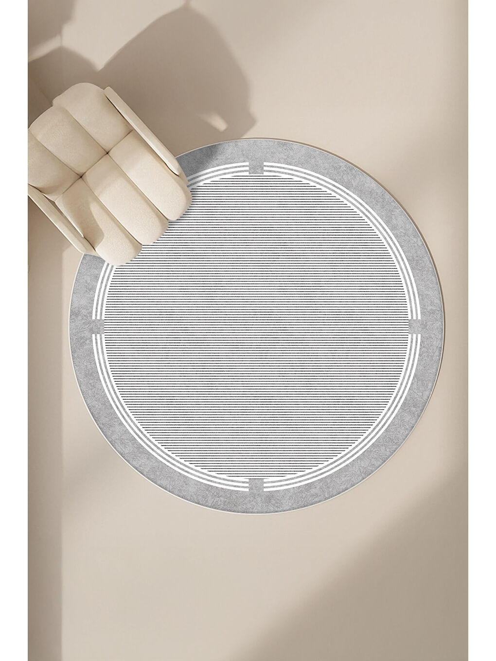 Gri Dekoratif Salon Halısı, Makinada Yıkanabilir, Kaymaz Taban, İnce & Modern Tasarım-2