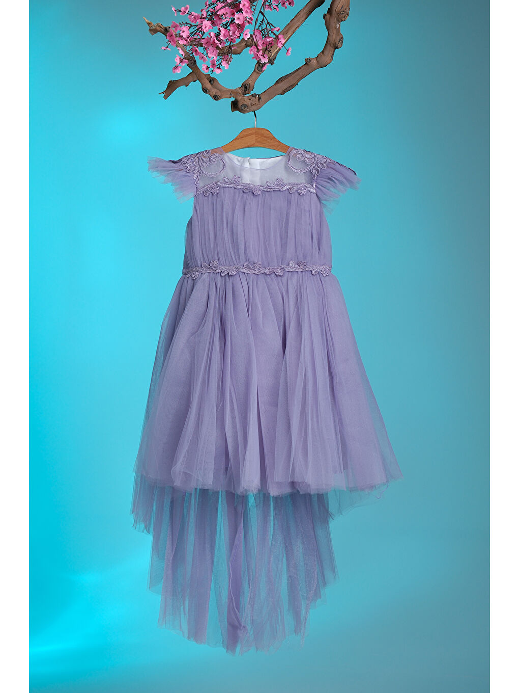 Lila Beli ve Omuzu İşleme Detaylı Kız Çocuk Abiye ABY.2287