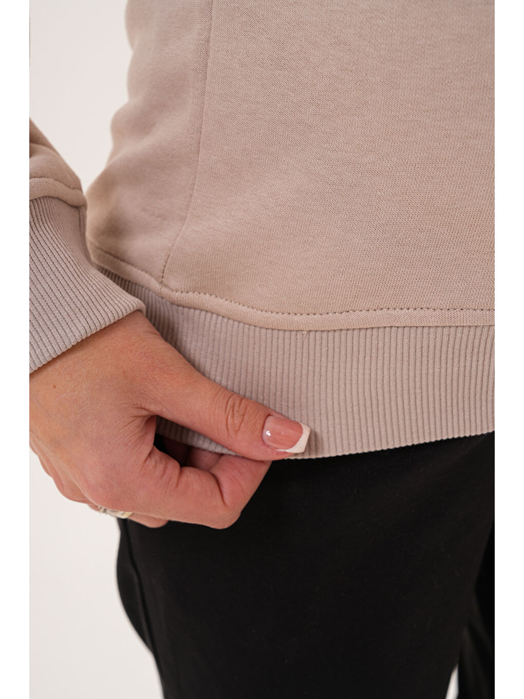 Ekru Bisiklet Yaka %100 Pamuk Hamile ve Lohusa Basic Sweatshirt-9