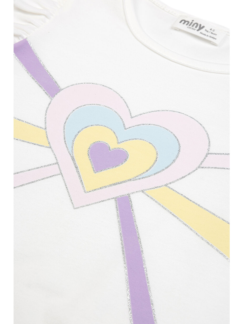 Kız Çocuk Bulut ve Kalp Desenli Tişört 2-6 Yaş Beyaz-3