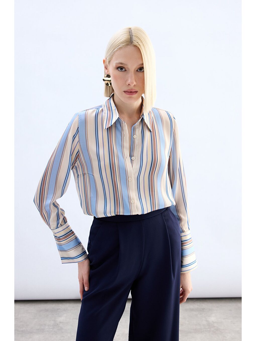 Renkli Çizgili Gömlek - Bebe Mavi-2