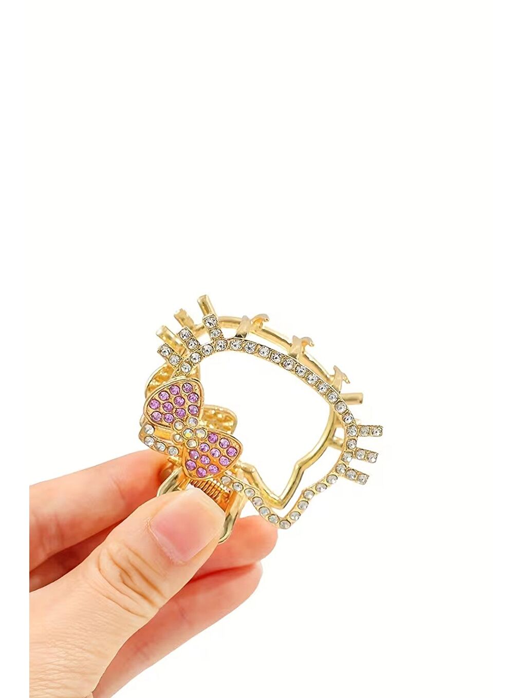 Gri Kitty ve Teddy Figürlü Kristal Taşlı Mandal Saç Tokası 2 Adet-1