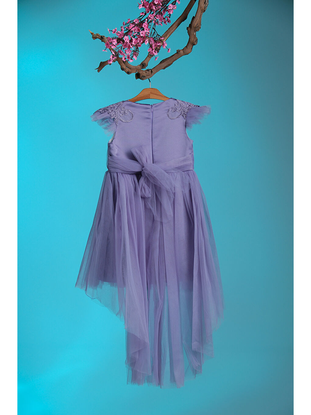 Lila Beli ve Omuzu İşleme Detaylı Kız Çocuk Abiye ABY.2287-5