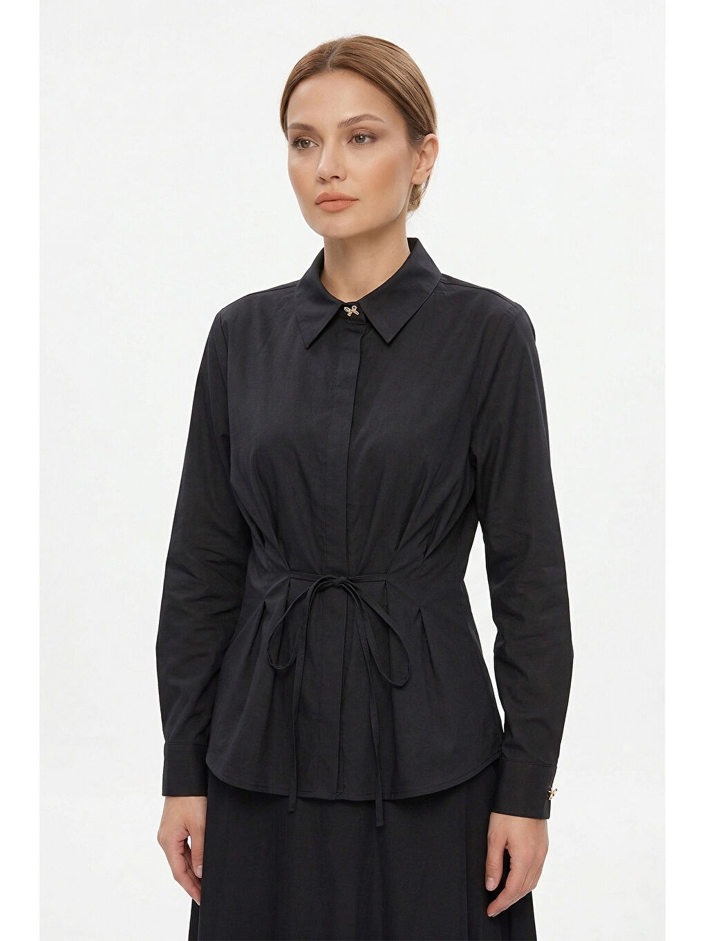 Bağlama Detaylı Gömlek 19515 Siyah