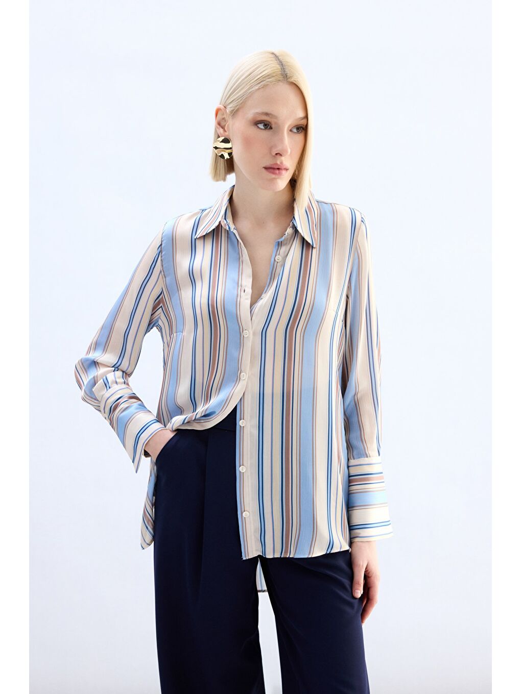 Renkli Çizgili Gömlek - Bebe Mavi-3