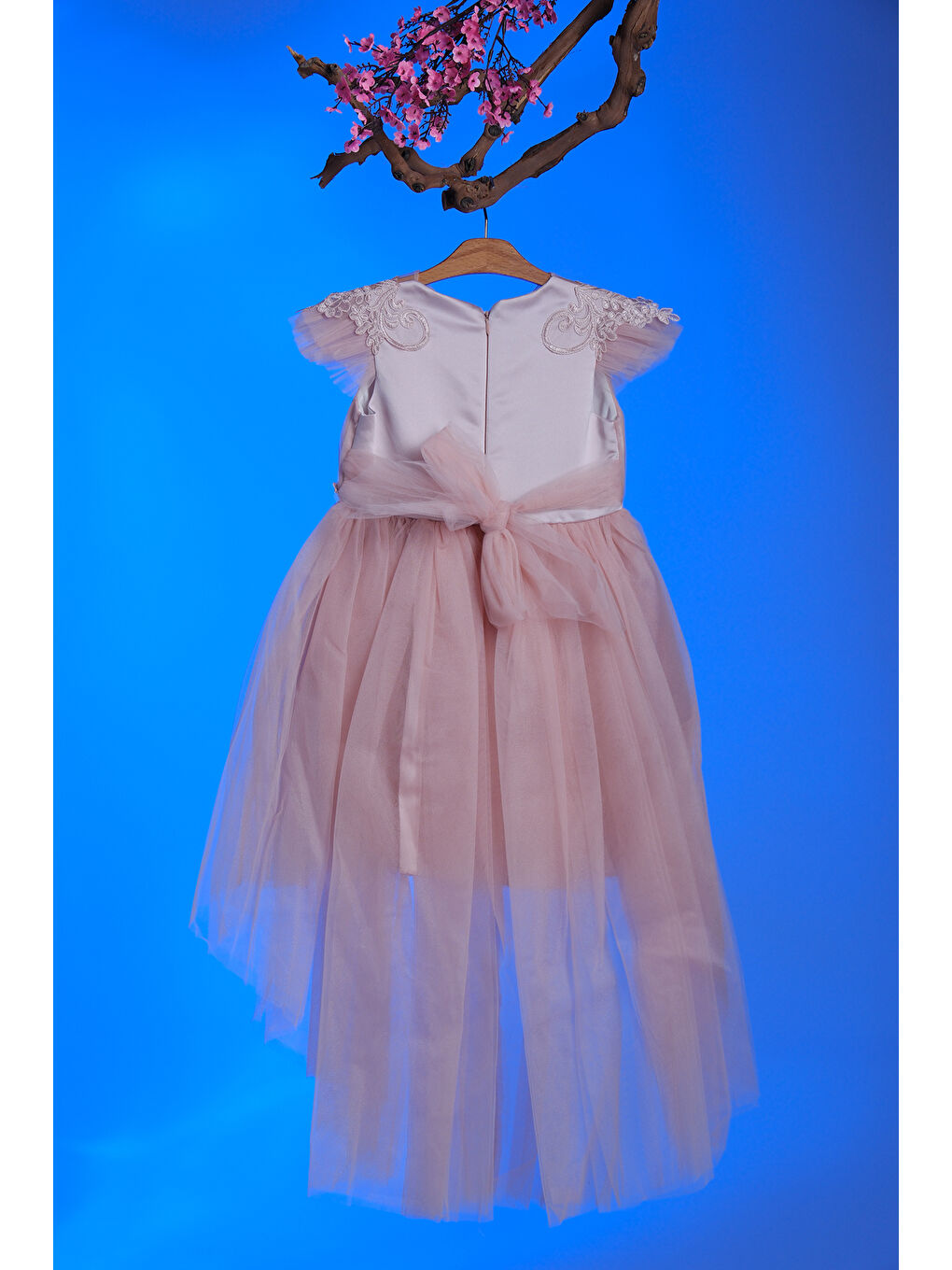 Pembe Beli ve Omuzu İşleme Detaylı Kız Çocuk Abiye ABY.2287-3